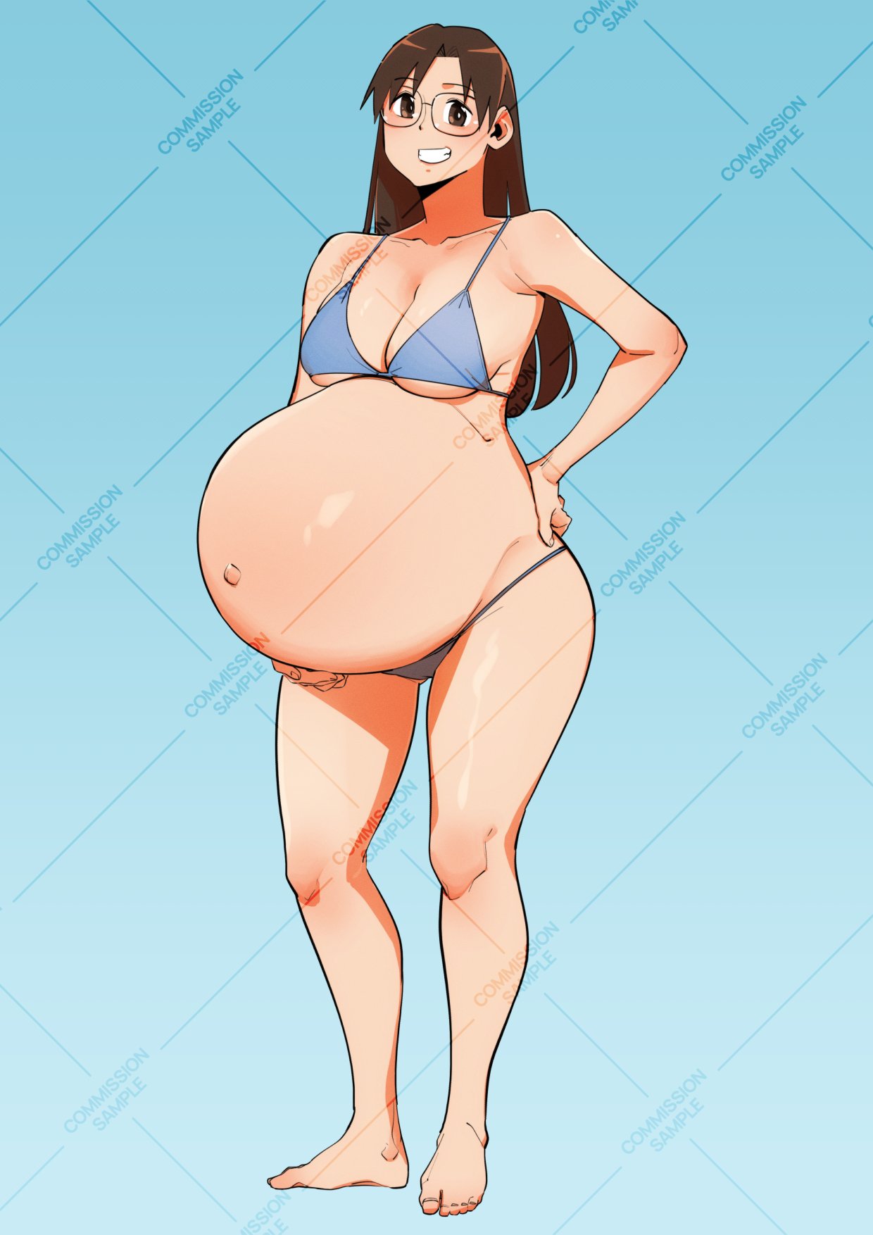 azumanga_daiou big_breasts bikini blush koyomi_mizuhara kyattorosu pregnant ready_to_pop swimsuit