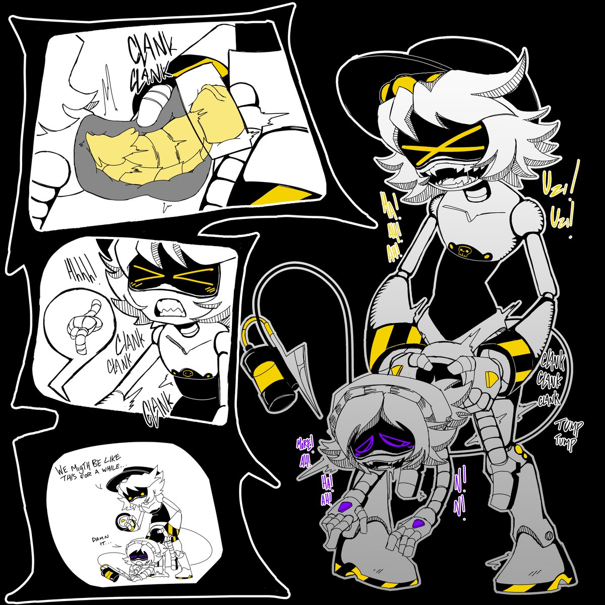 1boy, 1girls, anal sex, knot, knotted penis, knotting, knotting symbol, male/female, murder drones, n (murder drones), penis in pussy, purple hair, sex, size difference, uzi (murder drones), vicious fiend
