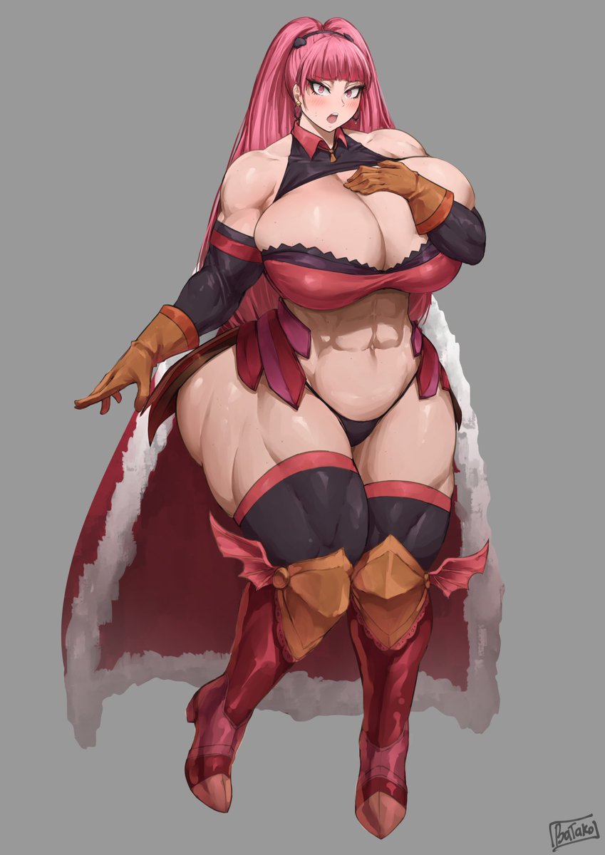 1girls, armor, ass, batako, batako1812, black panties, breasts, cape, cleavage, curvy, earrings, female, fire emblem, fire emblem: three houses, gloves, hilda valentine goneril, huge ass, huge breasts, long hair, muscular, muscular arms, muscular female, muscular thighs, nintendo, open mouth, panties, pink eyes, pink hair, ponytail, shocked expression, solo, thick thighs, very long hair, voluptuous