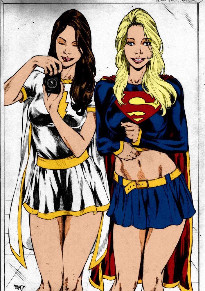 2girls curvy_figure dc dc_comics delison female female_only fully_clothed kara_danvers kara_zor-el kenkira mary_batson mary_marvel mirror selfie shazam_(series) supergirl superman_(series)