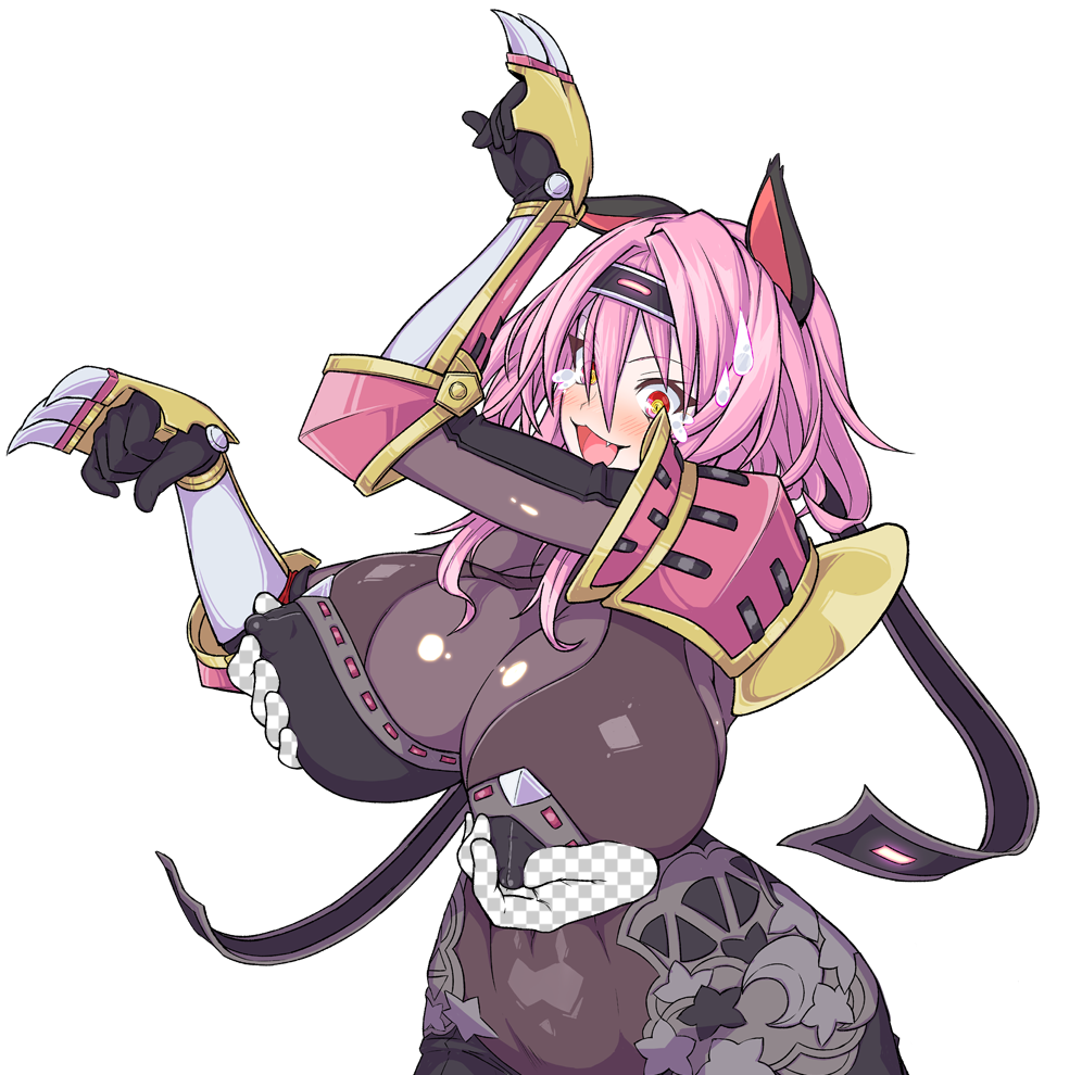 2021 acquire armor bodysuit breasts cat_ears cat_tail claws compile_heart floating_hands groping groping_from_behind headband idea_factory marvelous neptunia_(series) neptunia_x_senran_kagura_ninja_wars nipples nipples_visible_through_clothing pink_eyes pink_hair red_eyes senran_kagura surprised sweatdrop tamsoft tears up_(artist) white_background yellow_eyes yuuki_(neptunia_x_senran_kagura_ninja_wars)