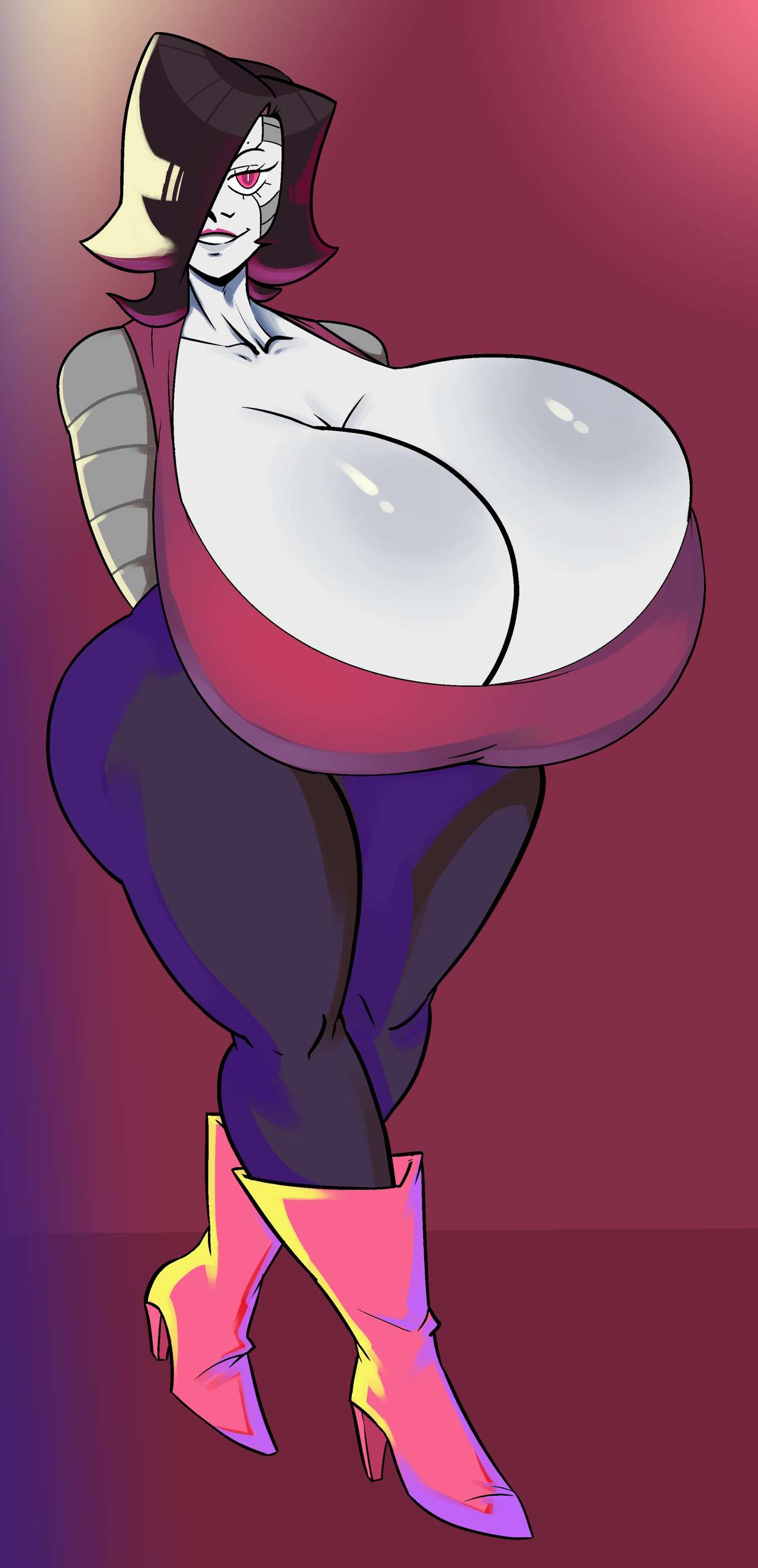 1girls, ass, big breasts, boots, breast squeeze, breasts, busty, enormous breasts, female, female only, high heel boots, high heels, huge ass, huge breasts, mettaton, mettaton ex, mrxharlequinn, nipples, robot, robot girl, rule 63, solo, tagme, thick thighs, undertale, wide hips