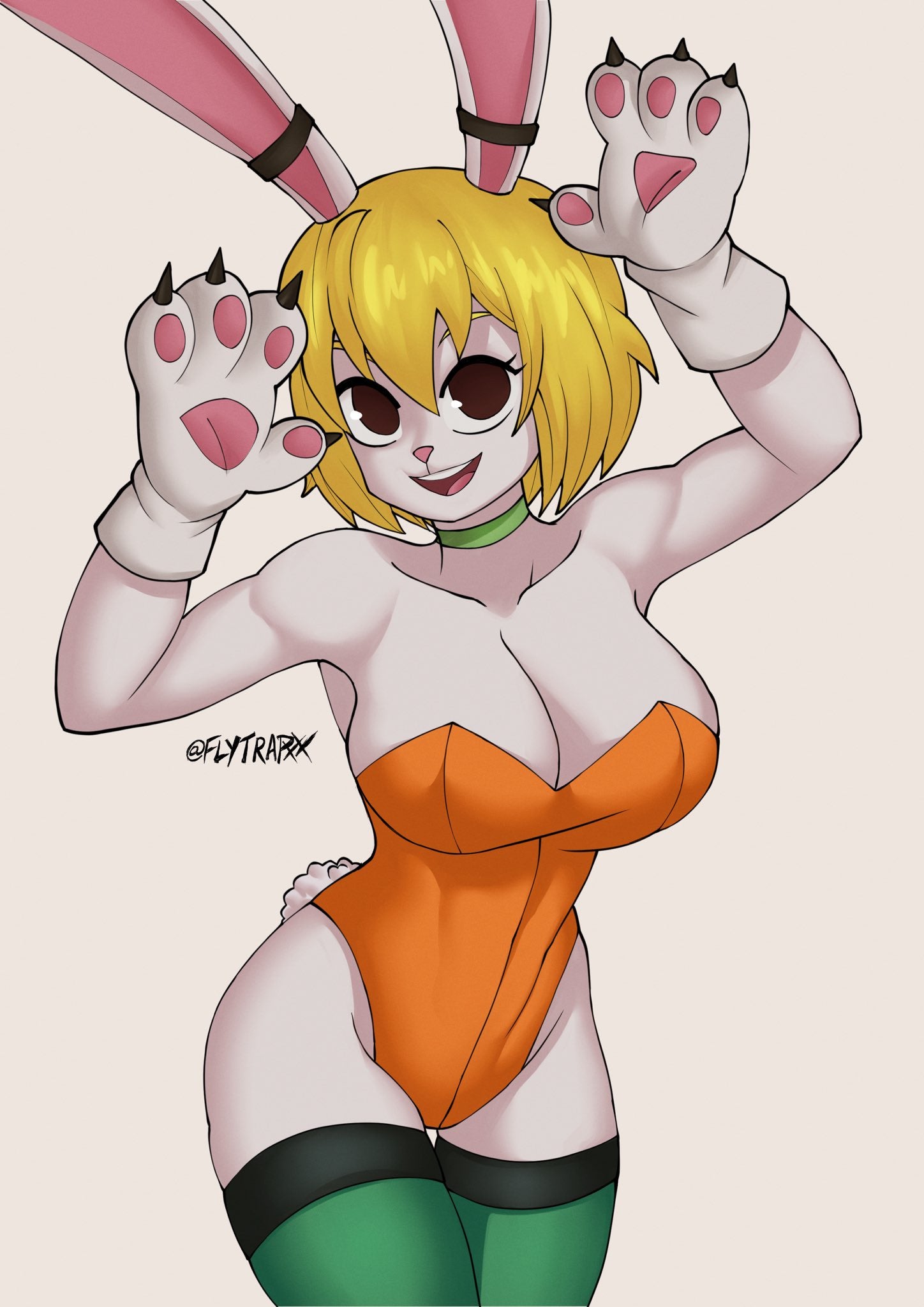 1girls, blonde hair, breasts, bunny girl, bunnysuit, carrot (one piece), cleavage, female, female only, flytrapxx, furry, gloves, large breasts, looking at viewer, one piece, rabbit ears, rabbit girl, rabbit tail, smile, solo, thighhighs