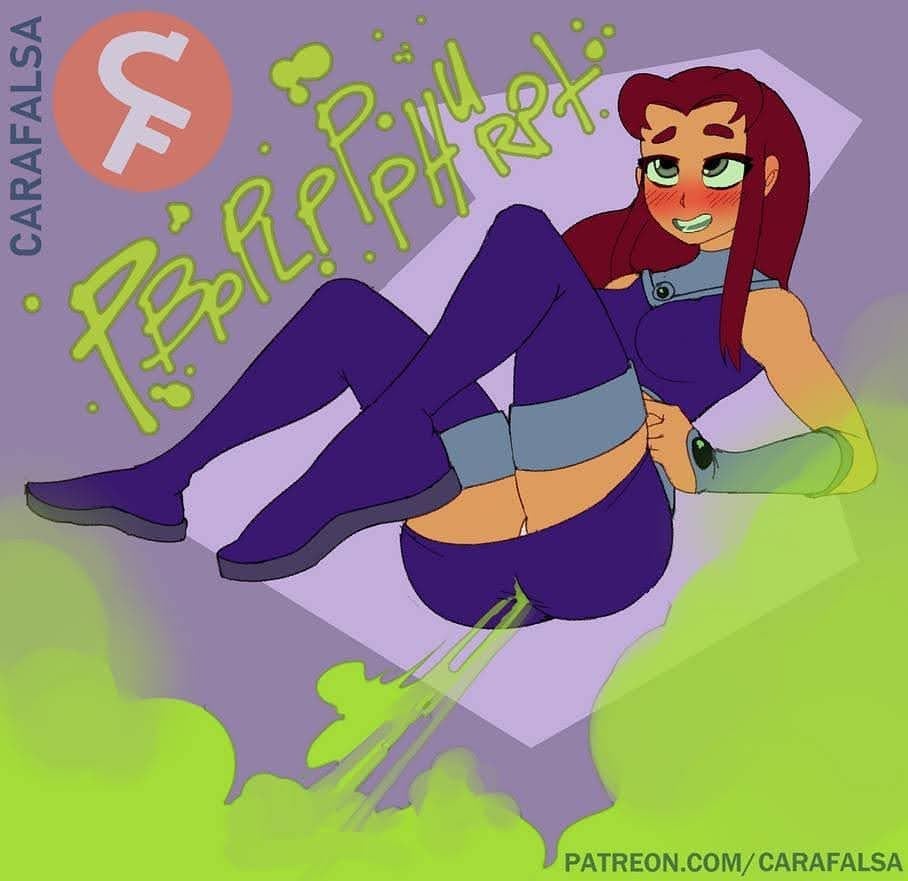 1girls blush carafalsa cute dc dc_comics enormous_farting fart fart_cloud fart_fetish farting farting_at_viewer green_gas looking_up panties red_hair smile solo_female starfire watermark white_panties yoshizilla