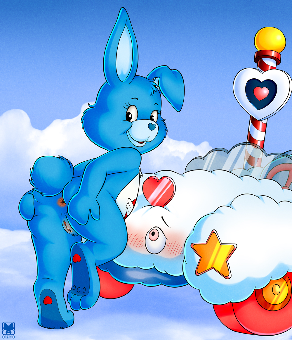 anus ass blue_body blue_fur blush care_bear_cousins care_bears cloud cloudmobile eyelashes female fur genitals lagomorph living_machine living_vehicle looking_back machine mammal onzeno pole presenting pussy rabbit solo spread_butt spreading star swift_heart_rabbit vehicle wheel