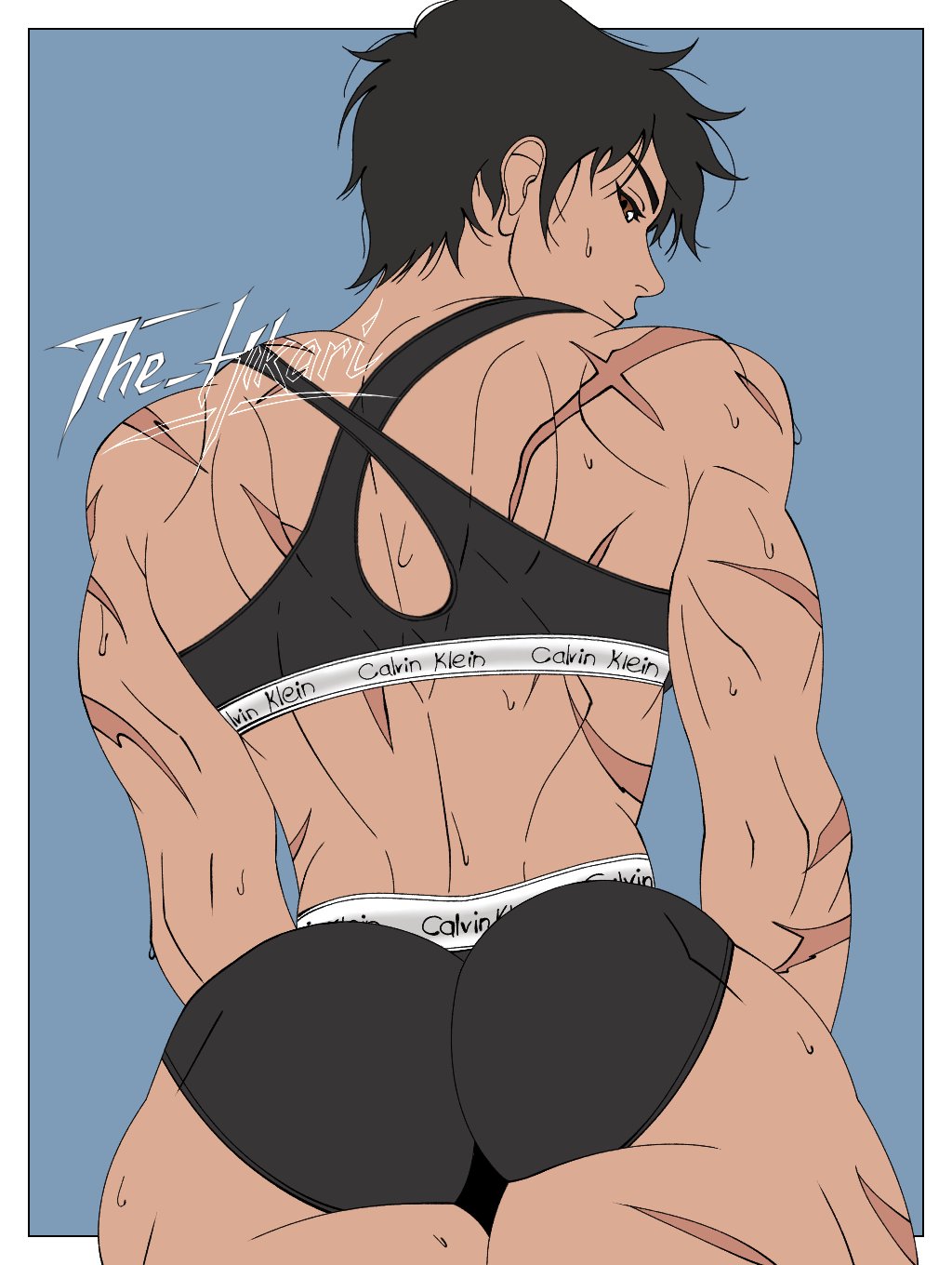 1girls, asian, asian female, ass, athletic, athletic female, batman (series), behind view, big ass, black hair, cassandra cain, clothed, clothed female, dc comics, female, female focus, female only, from behind, from behind position, looking at viewer, looking back, looking back at viewer, muscular, muscular female, scars, scars all over, short hair, solo, the hikari, toned, toned female
