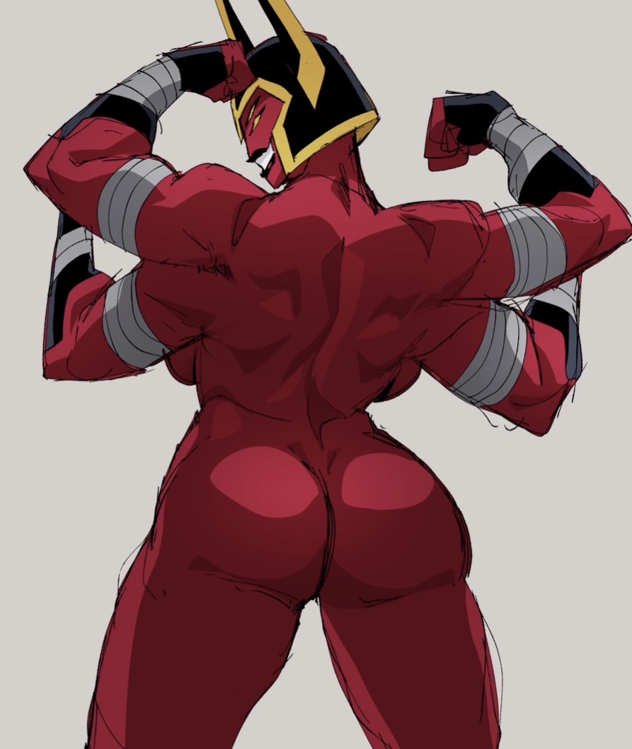 alien, alien girl, ass, ass focus, ass shot, ben 10, ben 10 omniverse, commission, doodle, female, flexing, four arms, four eyes, inker comics, inkershike, looma red wind, muscles, muscular, muscular female, red skin, tetramand