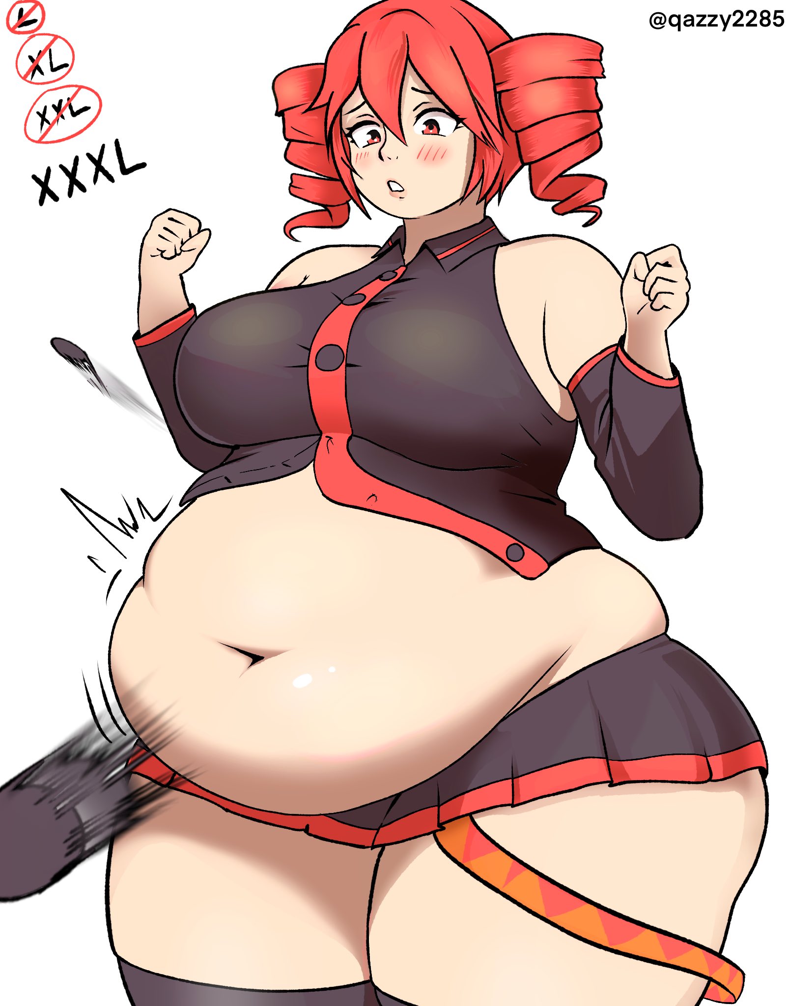 1girls, 2020s, 2026, 2026s, big belly, buttons, buttons popping, chubby, chubby female, drill hair, fair skin, fair skinned female, fair-skinned female, fatass teto, huge belly, jpg, kasane teto, qazzy2285, red hair, teto, twin drills, utau, vocaloid, watermark, xxxl+