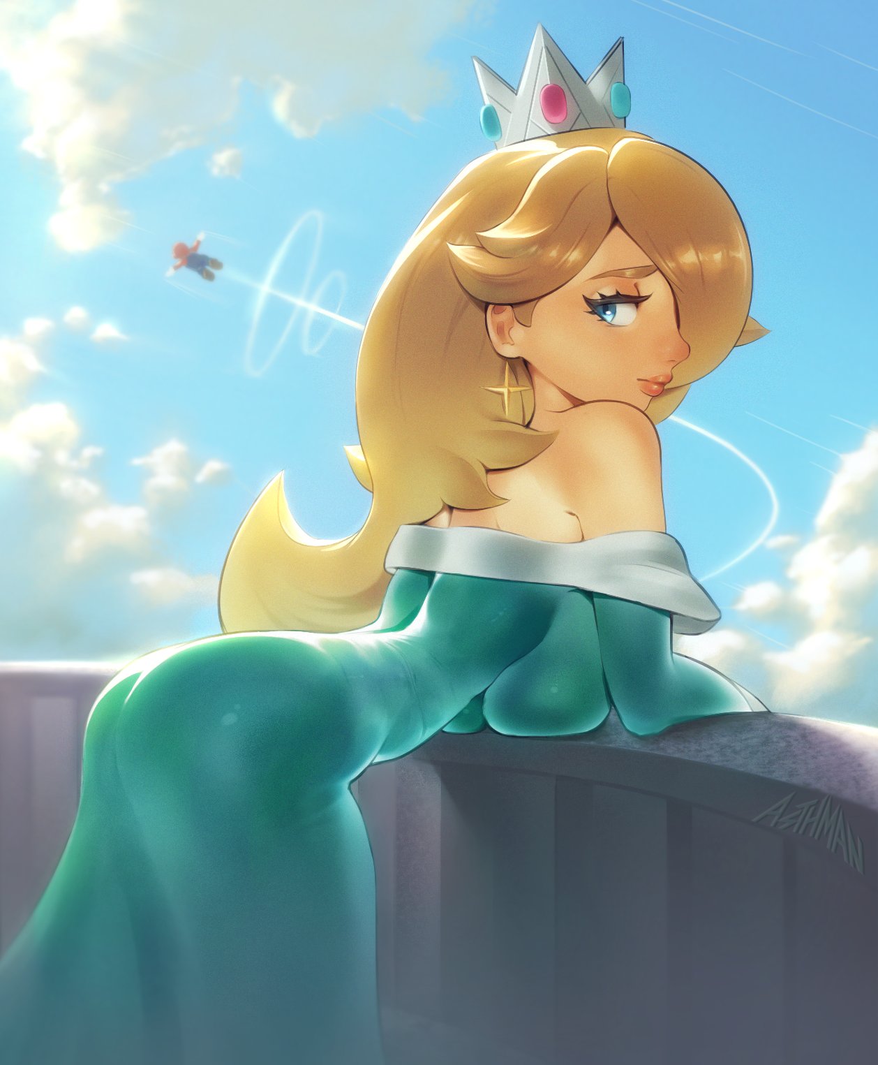 1girls, ass, ass focus, asthman, bent over, big ass, big breasts, blonde hair, female, female focus, female only, mario, mario (series), princess rosalina, solo focus