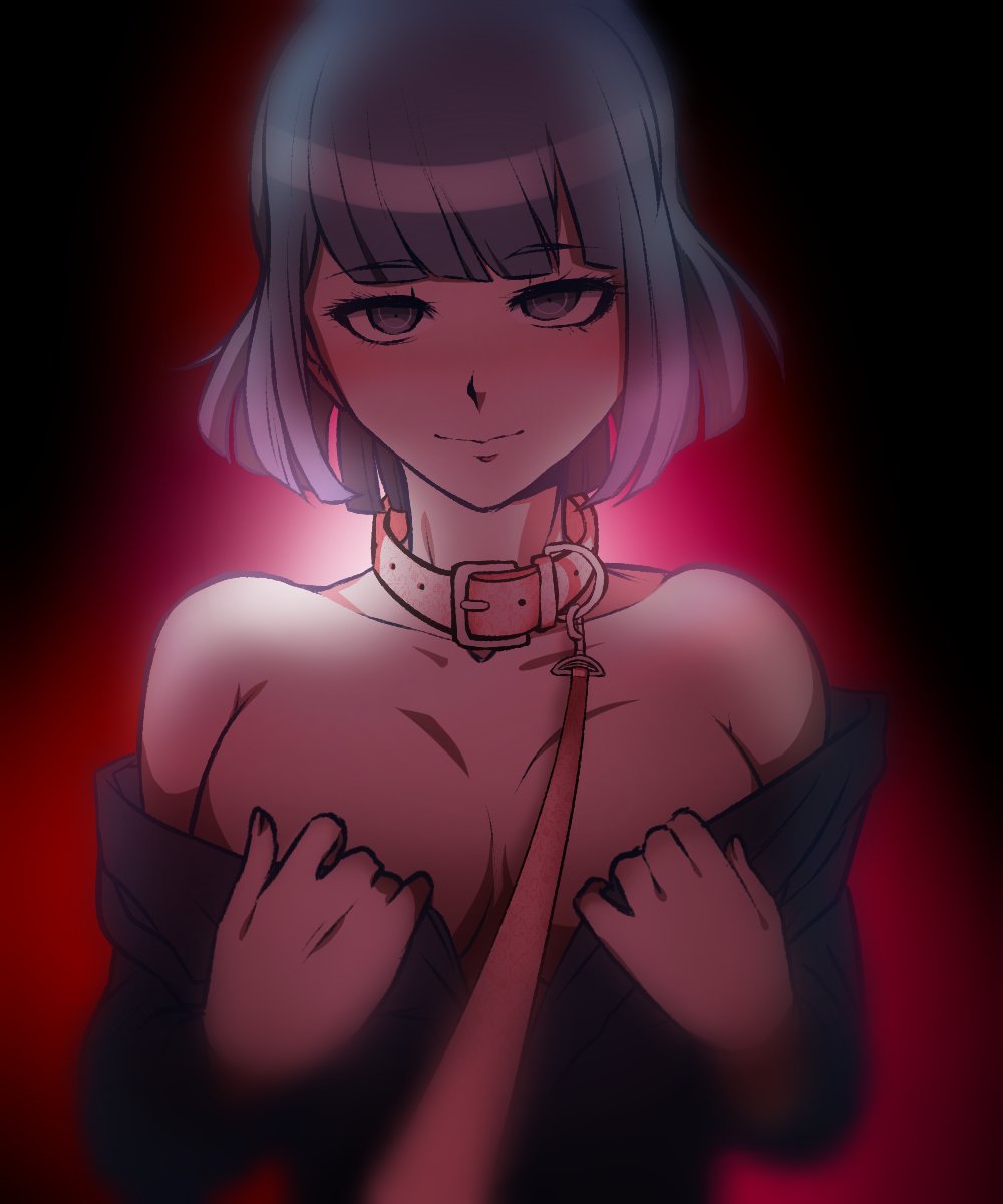 blue_eyes blue_hair collar danganronpa danganronpa_f_shattered_hope fanganronpa leash rox_(danganronpa_f_shattered_hope) short_hair straight_hair undressing