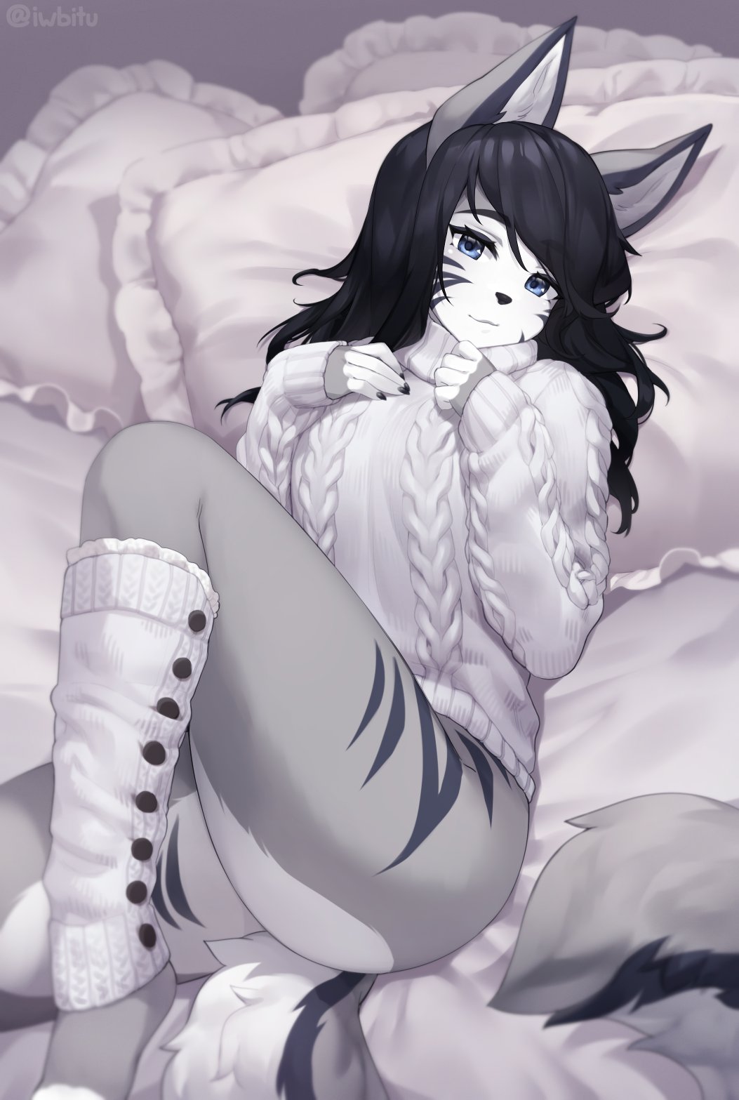1girls, anthro, ass, bottomless, female, female only, furry, iwbitu, looking at viewer, solo