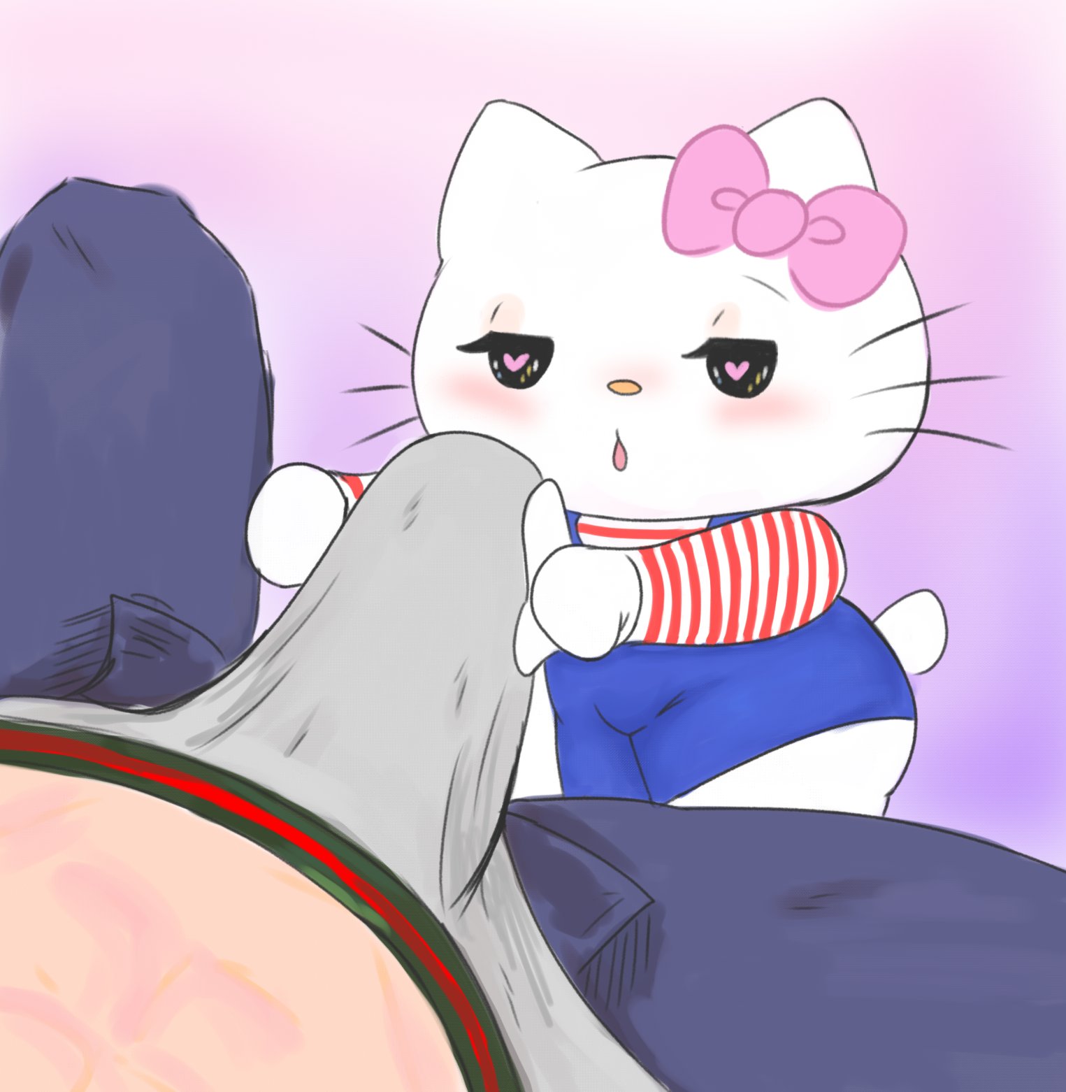 anthro, female, heart-shaped pupils, hello kitty, hello kitty (character), hello kitty (series), kitty white, male, penis, penis bulge, sanrio, savagensfw, tagme