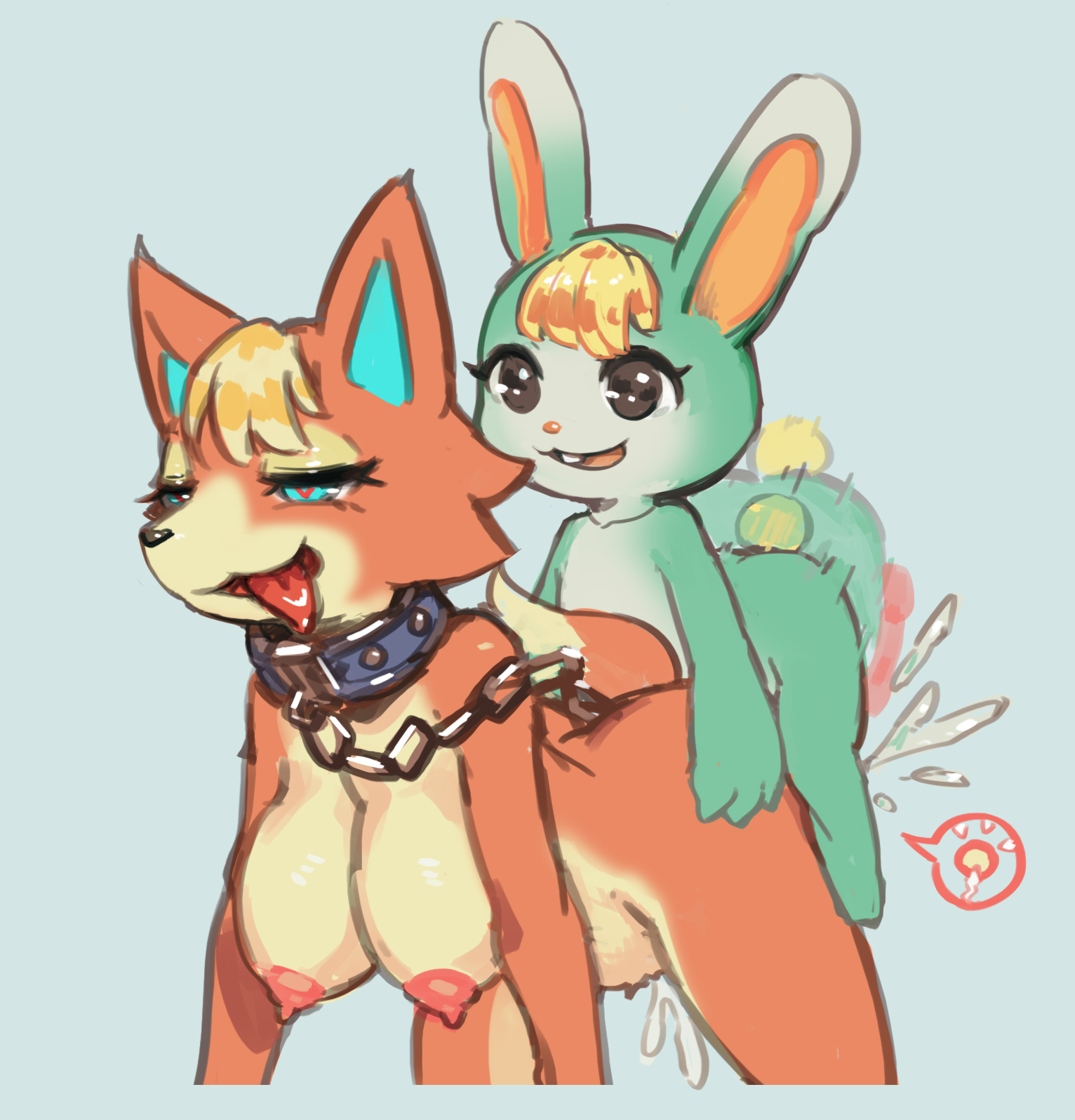 1boy, 1girls, animal crossing, animal humanoid, anthro, anthro on anthro, artist request, audie (animal crossing), bunny, bunny boy, bunny ears, canid, canine, canis, cum, cum in pussy, cum inside, doggy style, female, female anthro, female penetrated, femboy, femboy on female, femboydom, femsub, fox, from behind position, fur, furry, furry only, happy sub, heart-shaped pupils, impregnation, invisible penis, larger female, larger penetrated, male, male anthro, male anthro/female anthro, male penetrating, male penetrating female, male/female, maledom, naked, nintendo, nude, ovum, penis, perching position, predator/prey, pussy, rabbit, sasha (animal crossing), small dom big sub, smaller male, sperm cell, tail