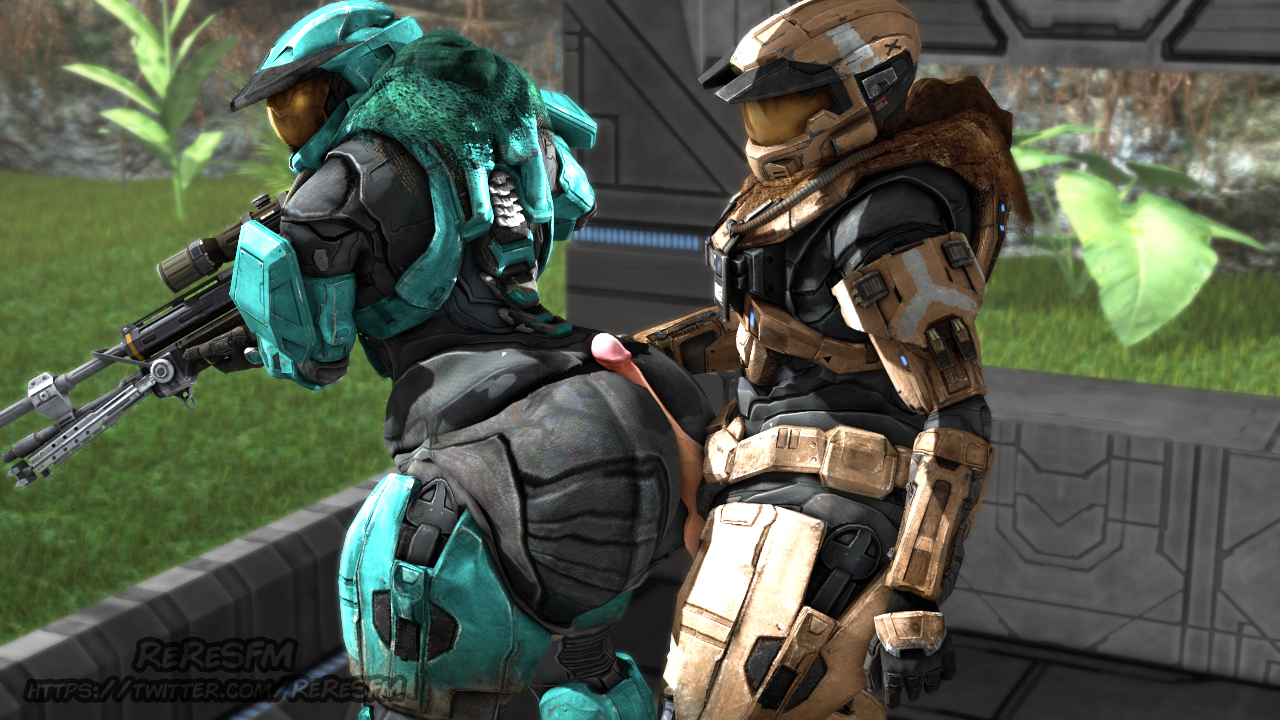 1boy, 1girls, armor, ass, assjob, big ass, buttjob, female, halo (series), hand on hip, male, nisha (reresfm), reresfm, spartan (halo), tagme