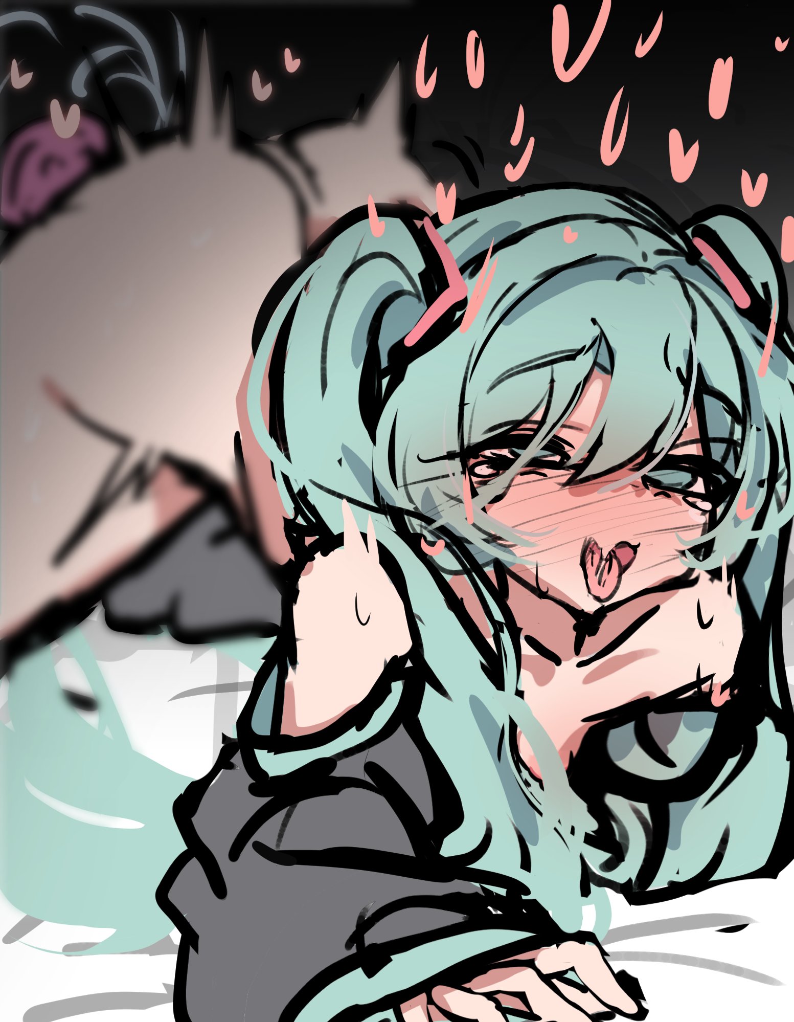 1girls, ass, blue eyes, blue hair, blush, dildo, female, hatsune miku, insertion, masturbation, shrimptempurar, squirting, tongue, vocaloid