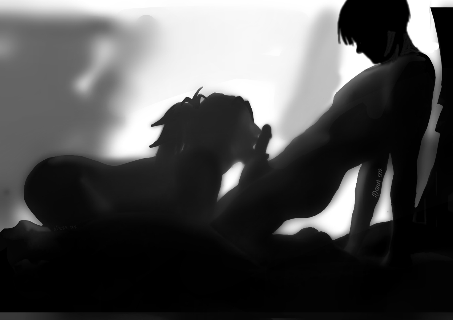 1boy, 1girls, attack on titan, blowjob, cock, couple, dann cm, fellatio, female, hanji zoe, levi ackerman, licking penis, male, naked, nude, oral, penis, shadow, shingeki no kyojin, silhouette, silhouette sex