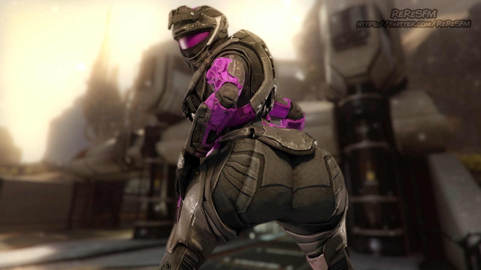 1girls, armor, ass, big ass, female, female only, halo (series), helmet, looking at viewer, reresfm, spartan (halo)