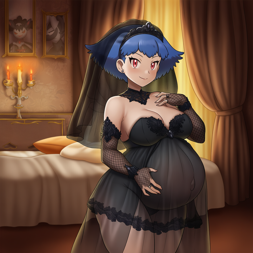 aged_up aged_up_character ai_generated blue_hair blue_hair_female bride bride_veil female female_only gothic gothic_girl gothic_lolita holding_pregnant_belly lazybonesai miette_(pokemon) orange_eyes orange_eyes_female pokemon pokemon_xy pokemon_xy_(anime) pregnant pregnant_belly pregnant_female solo solo_female solo_focus wedding_dress