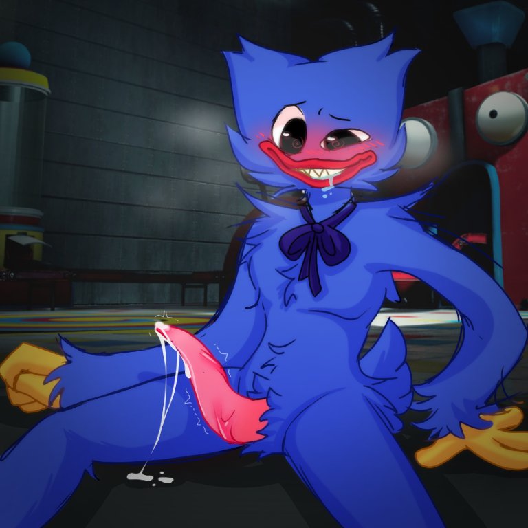 blue_body blue_fur blush bowtie cum erection fangs fluffy huggy_wuggy male male_only monster penile pink_penis poppy_playtime presenting_penis saliva simpsimpyes smile tentacle teratophilia toy