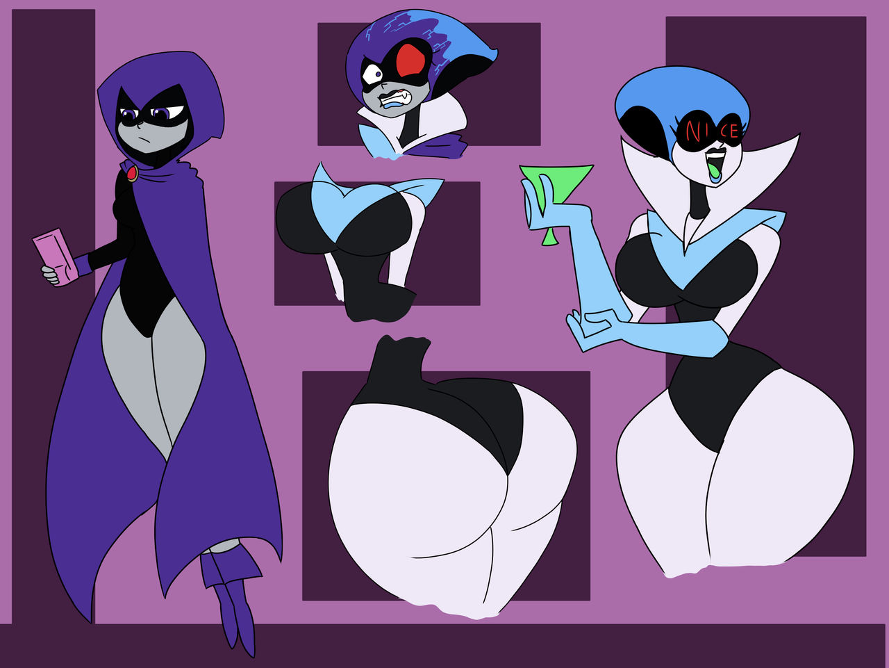 1girls, ass, ass expansion, before and after, brainwashing, breast expansion, breast growth, breast growth (enlargement), breasts, cloak, corruption, da-fuze, dc, dc comics, deltarune, drink, expansion, female, huge ass, huge breasts, identity death, leotard, lip expansion, queen (deltarune), rachel roth, raven (dc), takeover, teen titans, thick thighs, transformation, transformation sequence, twinning, visor, wide hips