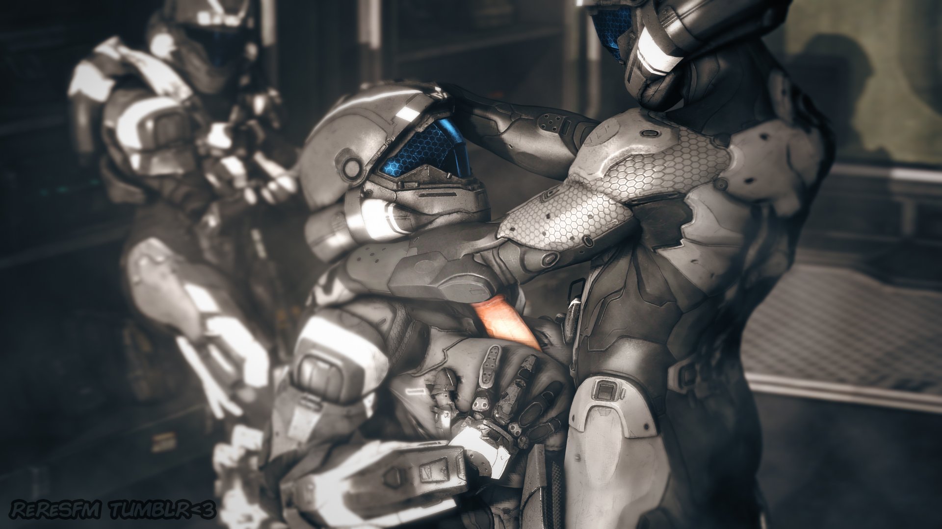 1girls, 2021, 2boys, 3d, armor, big breasts, breasts, female, halo (series), hand on head, helmet, male, odst, paizuri, reresfm, skin tight, spartan (halo), tagme, titjob