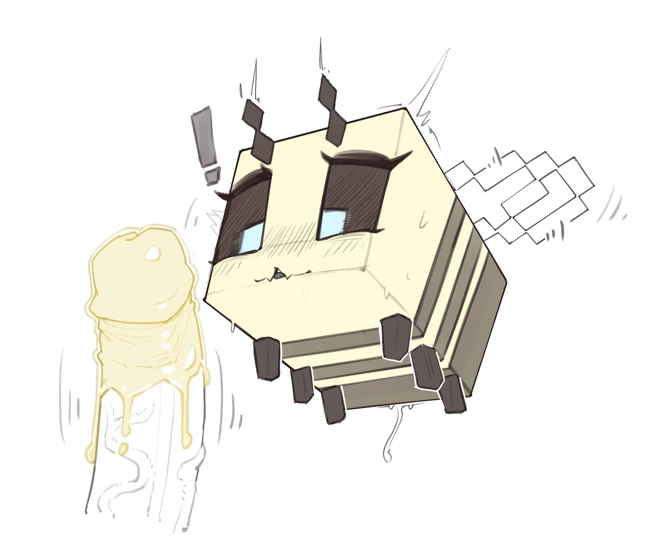 :3, bee, bee (minecraft), blush, bwydxm, cum, female, feral, honey, human, human on feral, insect, male, minecraft, owo, penis, penis out, tagme, veiny penis, wet, wet pussy