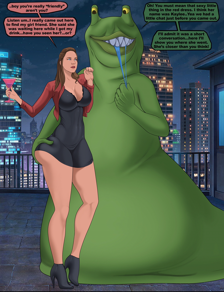 1girls ass_grab big_ass clothing dress drunk female green_skin human imminent_vore laptop456 large_breasts light-skinned_female light_skin monster soft_vore voluptuous voluptuous_female vore