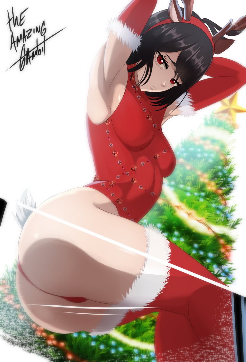 1girls, black clover, black hair, christmas, eastern style, female, secre swallowtail, sitting, the amazing gambit