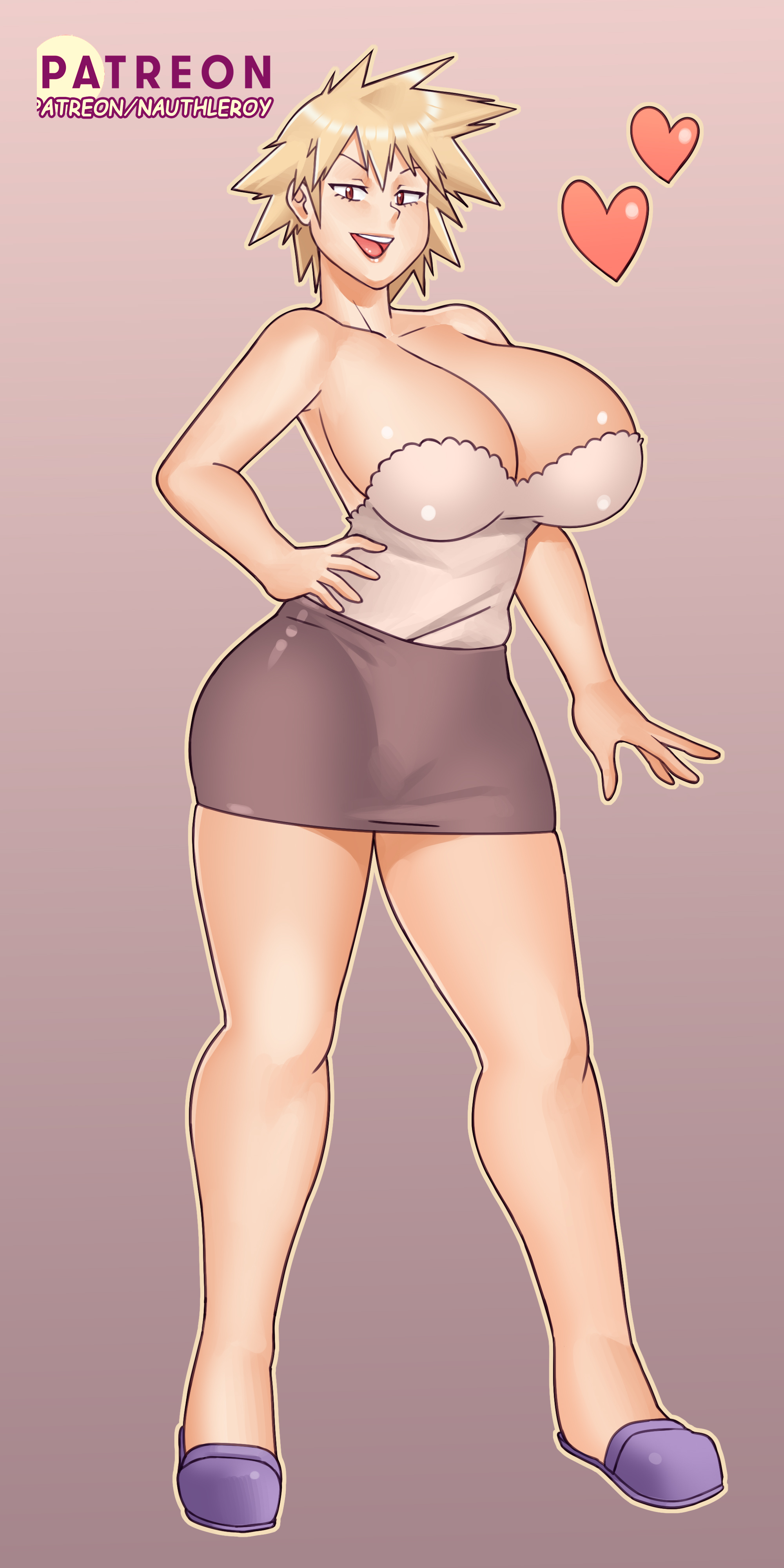 1girls, big breasts, blonde hair, breasts, eastern style, eye contact, female, huge breasts, large breasts, looking at viewer, mature female, milf, mitsuki bakugou, my hero academia, nauth, nauth le roy, red eyes, short hair, solo, standing, thick thighs, thighs, wide hips