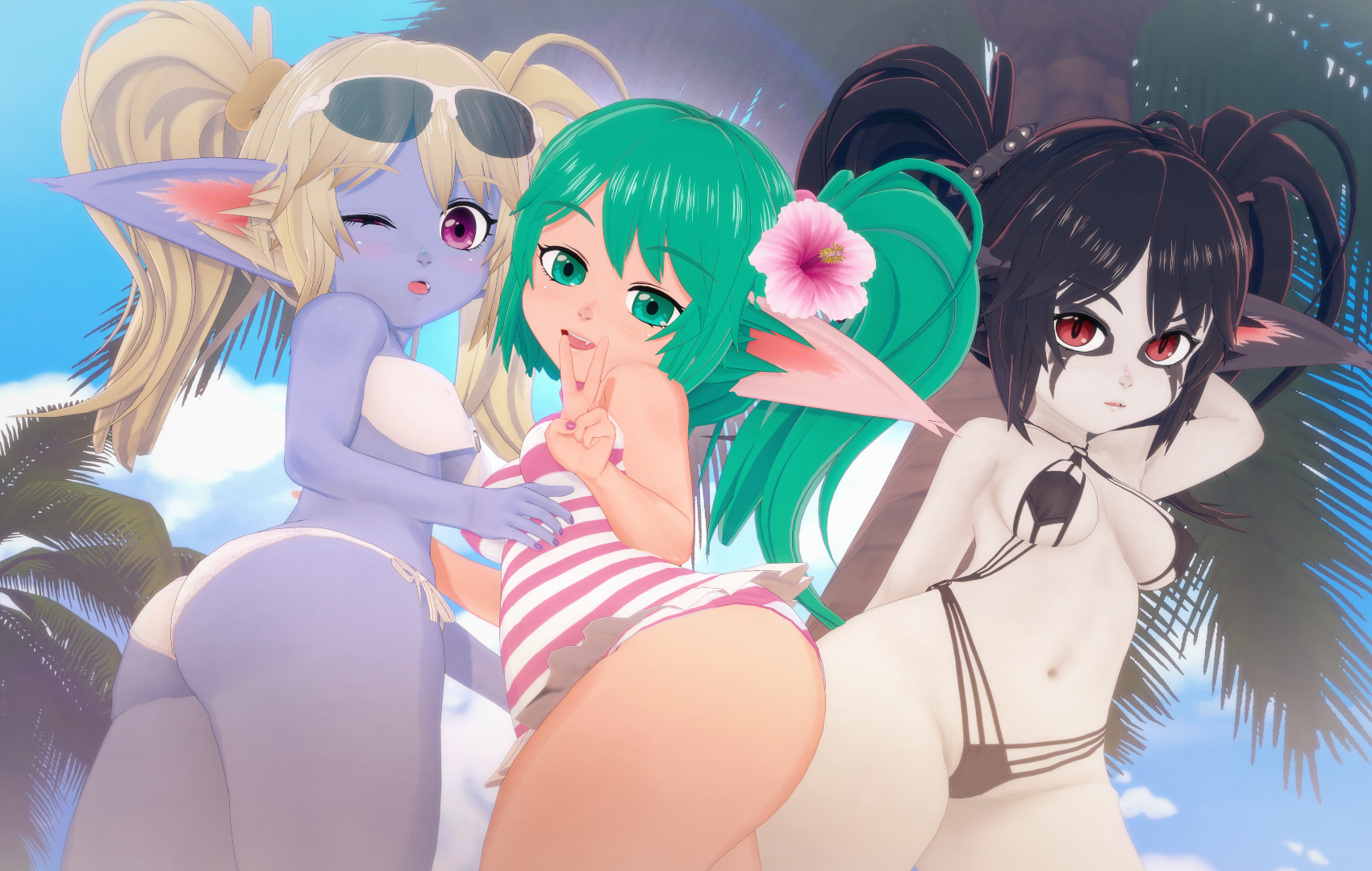 3girls, ass, female, large ass, league of legends, lollipoppy, looking at viewer, noxus poppy, poppy, sugar rush series, witchanon, yordle
