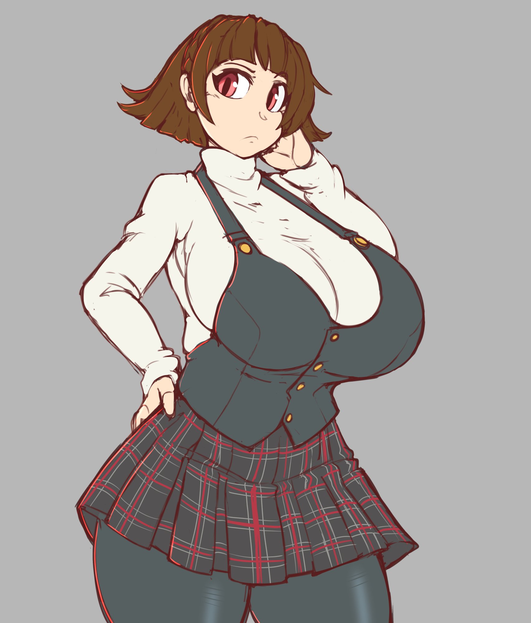 1girls, breasts, cleavage, female, female only, huge breasts, kittenboogers, makoto niijima, persona, persona 5, solo