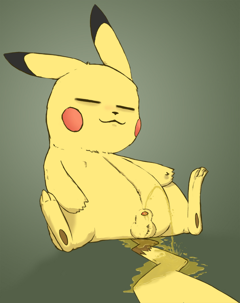 1boy balls closed_eyes male male_only nintendo peeing penis pikachu pokémon_(species) pokemon pokemon_(species) sheath sleeping solo urine yellow_fur ziyen