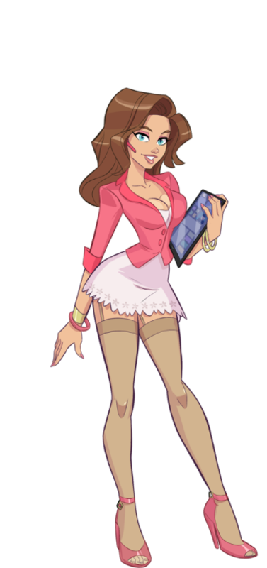 1girls 2020 big_hair blue_eyes brown_hair character_sheet clothed_female female_focus female_only holding_object kink_inc. model_sheet nutaku pink_heels pink_high_heels pink_jacket piper_(kink_inc.) secretary secretary_outfit solo_female solo_focus stockings tablet tan-skinned_female tender_troupe transparent_background white_skirt