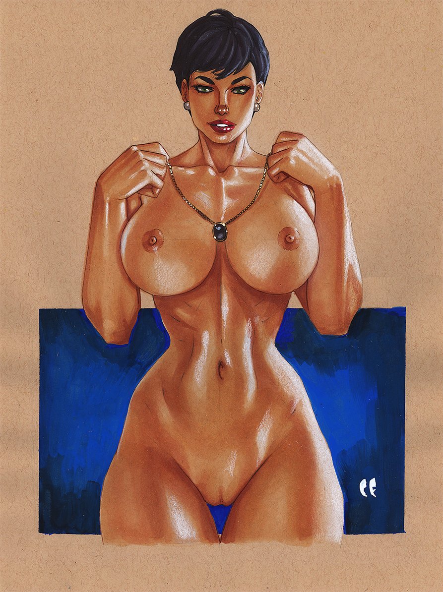 1girls, areolae, batman (series), big breasts, black hair, breasts, catwoman, chris foulkes, completely nude, dc, dc comics, earrings, female, female only, hard nipples, hips, large breasts, lips, lipstick, looking at viewer, navel, necklace, nipples, nude, nude female, pussy, selina kyle, short hair, smile, solo, teeth, thigh gap, voluptuous