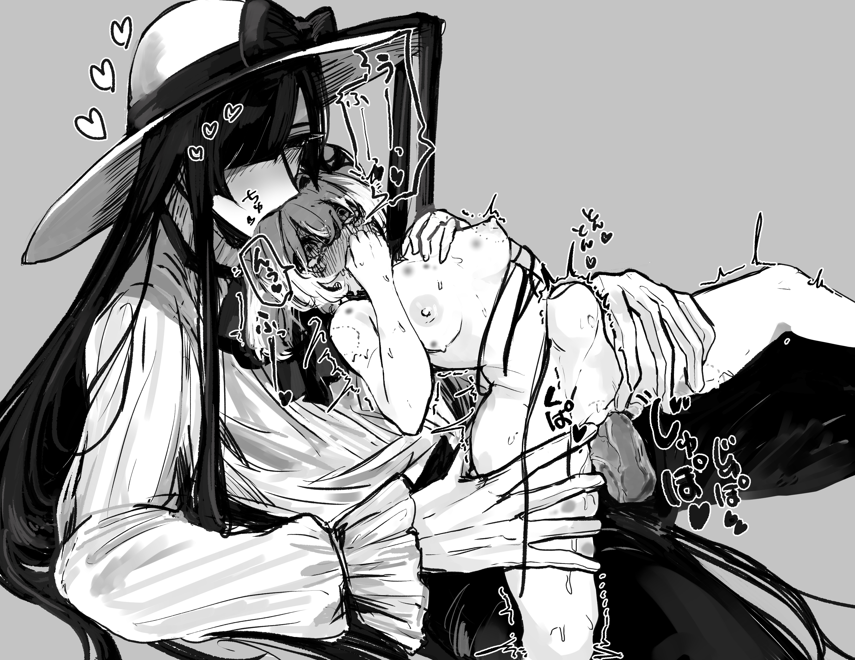 1boy, 1girls, bite marks, black hair, black-haired male, blush, bottomwear, clothing, erection, female, female human, female penetrated, femboy, femboy on female, femboydom, femsub, genderswap, genderswap (ftm), hair, hasshaku-sama, hat, headwear, height difference, human, large penis, long hair, long-haired male, male, male penetrating, male penetrating female, maledom, nude, nude female, penetration, penis, pussy, questionable consent, rule 63, sex, shorter female, stomach bulge, straight, taller male, tears, topwear, uneo1ooo (artist), vagina, vaginal penetration