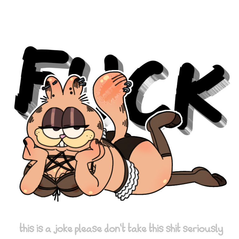 anthro cat_ears cat_tail feline garfield_(series) garfield_the_cat goth gothfield joke_art lingerie meme orange_fur pentagram_harness solo solo_focus twitter_meme