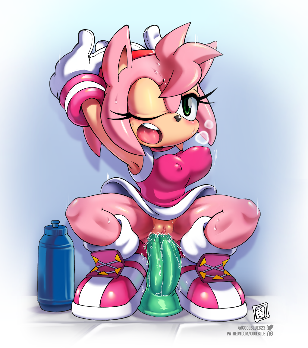 1girls amy_rose coolblue dildo female female_only mario_and_sonic_at_the_olympic_games pink_fur pink_hair sega sex_toy solo sonic_(series) sonic_the_hedgehog_(series) sports_uniform sportswear