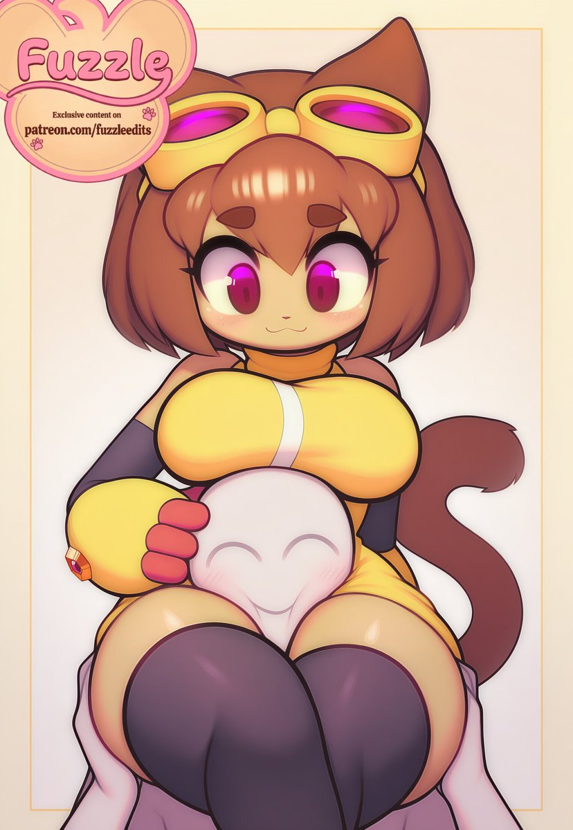 boobs, breasts, brown hair, cat ears, cat tail, fuzzleedits (artist), gameoverse, glitch productions, head between thighs, kit (gameoverse), kit bodega, male, pink eyes, thighs