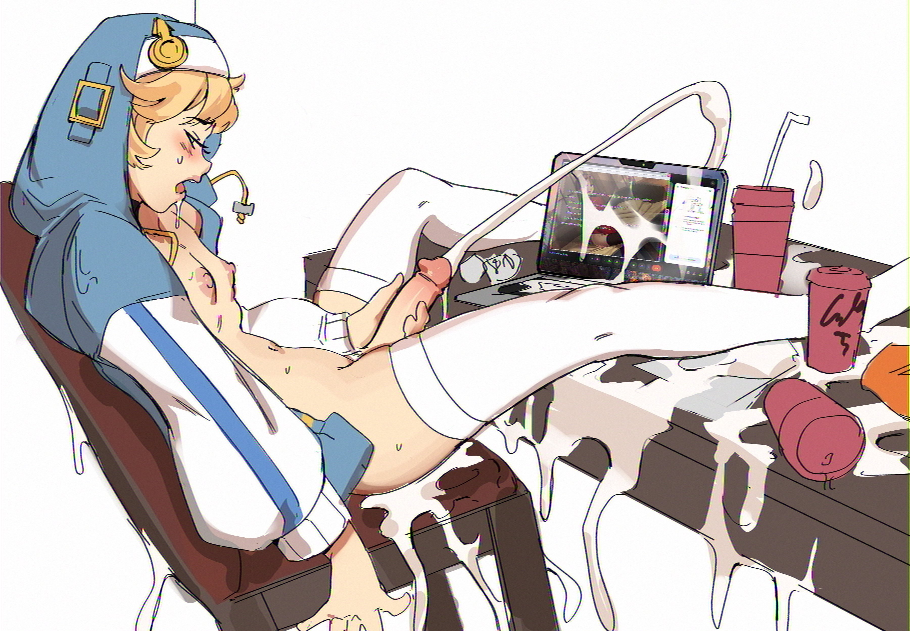 1futa, blonde hair, blush, blushing, bridget, bridget (guilty gear), cum, cum drip, cum everywhere, cum on body, cum on self, cumshot, drool, drooling, excessive cum, fate (series), fate/stay night, female, futa only, futanari, gooning, guilty gear, guilty gear strive, handjob, hoodie, hoodie only, hung, hung futa, hung transfem, intersex, intersex only, jerking, jerkingoff, masturbation, pale skin, pink nipples, small breasts, thighhighs, thighs, tohsaka rin, trans (lore), trans woman, trans woman (lore), transfem, transgender, transgender woman, usurper2001