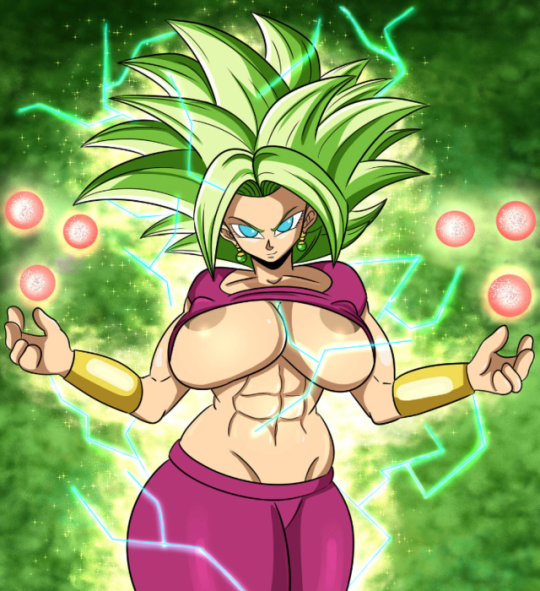 areola slip, artist request, dragon ball, dragon ball super, dragon ball z, female, fusion, green hair, kefla, muscular, tagme