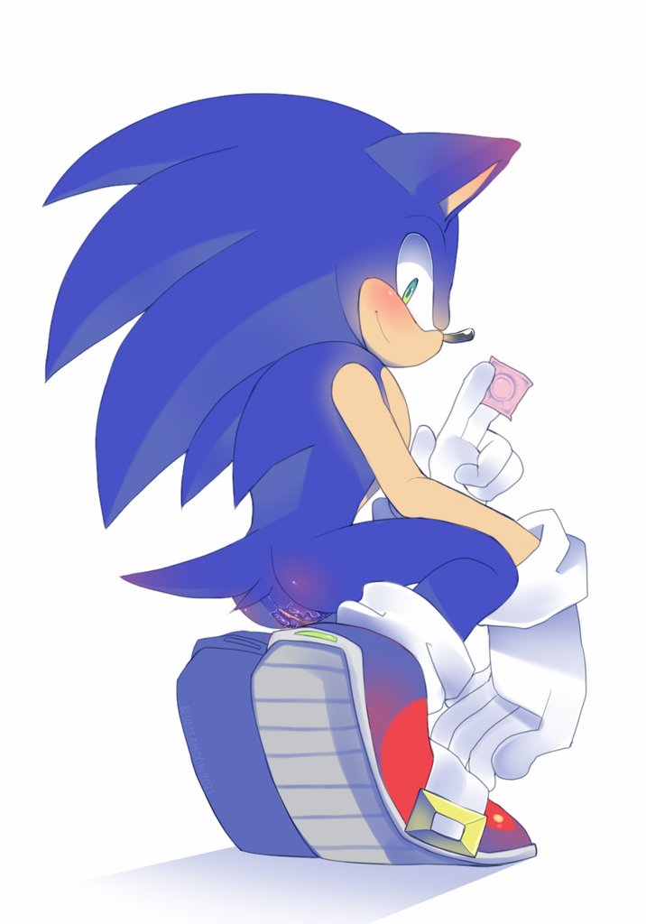 andromorph anthro blue_body blue_fur blueseamoon blush bodily_fluids condom crouching cuntboy eulipotyphlan fur genderswap genderswap_(mti) genital_fluids genitals hedgehog holding_condom holding_object intersex looking_at_viewer mammal pussy pussy_juice rule_63 sega sexual_barrier_device simple_background solo sonic_(series) sonic_the_hedgehog white_background wrapped_condom