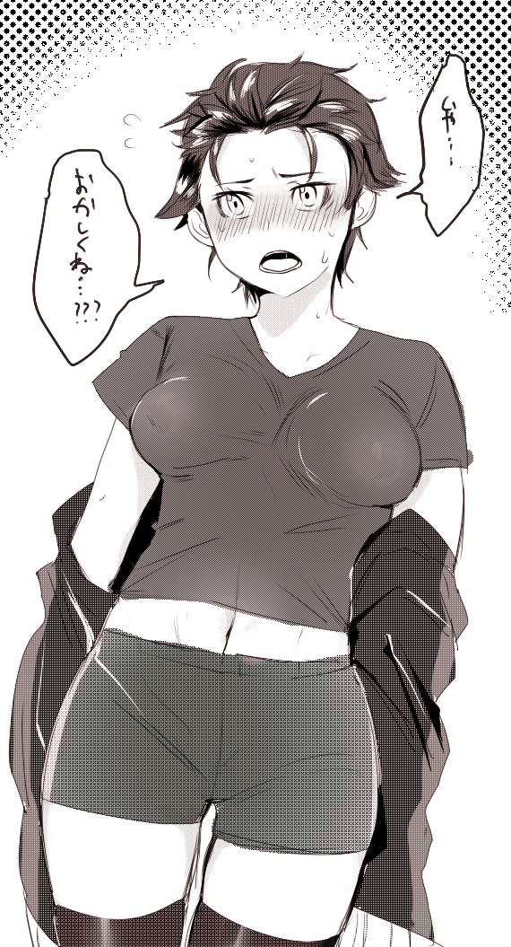 black_hair blush genderbent natsuki_subaru natsumi_schwarz re:zero_kara_hajimeru_isekai_seikatsu rule_63 rule_63 shirt short_hair shorts