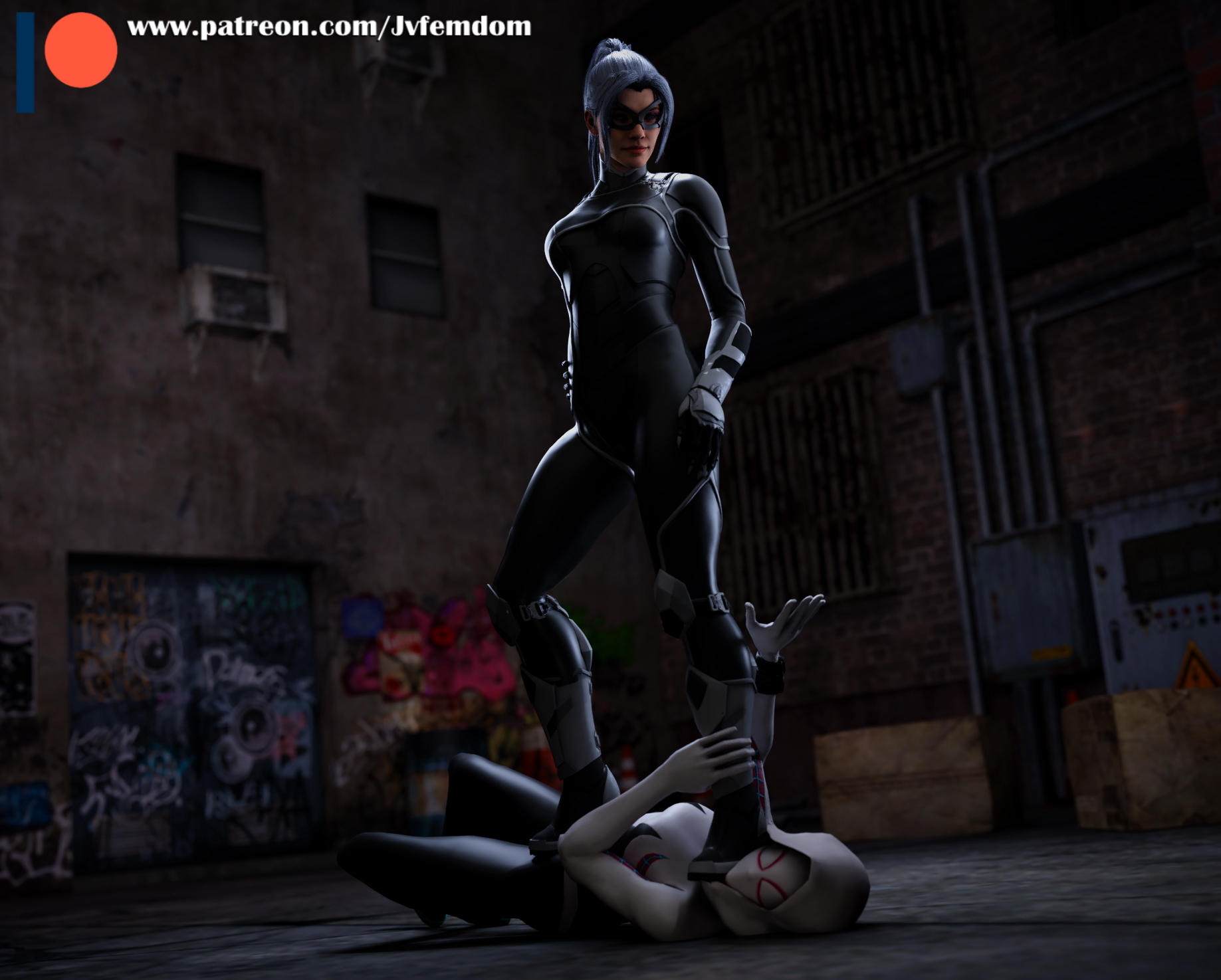 2girls, 3d, 3d (artwork), asphyxiation, begging, black cat (insomniac), black cat (marvel), catfight, catsuit, choking, clothed, crush, defeated, dominant, dominant female, domination, dominatrix, felicia hardy, female, female domination, female only, femdom, fight, foot on crotch, foot on neck, gwen stacy, hand on hip, hand on thigh, helpless, high heels, humiliated, humiliation, jvfemdom, leather, leather boots, legs, lezdom, marvel, marvel comics, mask, masked, masked female, multiple females, multiple girls, pain, ponytail, smirk, spider-gwen, spider-man (ps4), spider-man (series), stepped on, stepping on female, stomping, struggling, thighs, trample, trampling, victory, victory pose, video games, white hair, yuri