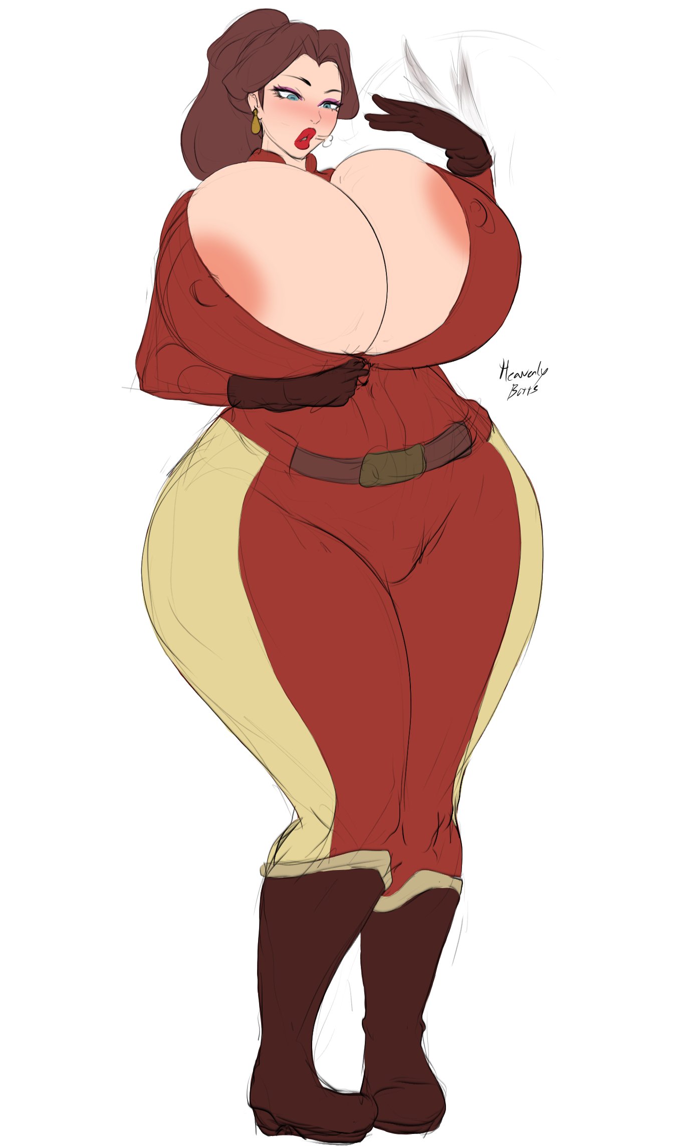 1girls, areola slip, areolae, big breasts, blush, breasts, brown hair, female, female only, gigantic breasts, heavenly butts, huge breasts, mario (series), nintendo, nipple bulge, pauline, solo