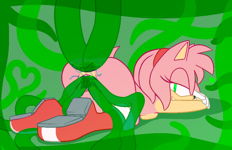 1girls amy_rose anal ass boots breasts clenched_teeth double_anal double_penetration female from_behind green_eyes green_tentacles looking_back open_mouth penetration pink_fur pink_hair pussy quadruple_penetration quadruple_vaginal red_boots sex short_hair smile sonic_(series) spread_legs tentacle thanu translucent_tentacles vaginal_penetration