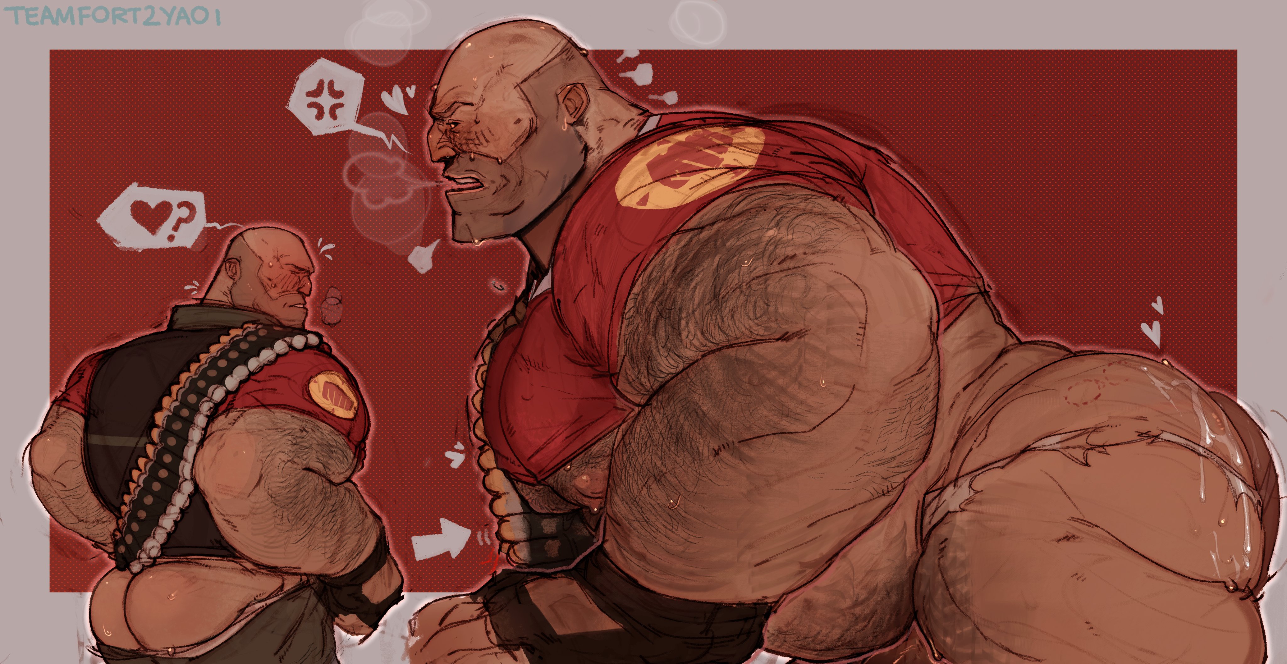 1boy, ass, bald, bald male, bara, bear, beard stubble, biceps, big ass, butt, cum, cum drip, cum on ass, cum on body, digital drawing (artwork), digital media (artwork), fat, fat ass, fat male, gay, hair, hairy, hairy arms, hairy belly, hairy chest, hairy legs, hairy male, heavy (team fortress 2), heavy weapons guy, heavycest, highres, human, human only, light skin, light-skinned male, male, male only, mammal, massive pecs, mature, mature male, muscles, muscular, muscular male, no ai, overweight, overweight male, partially clothed, stro, strong, stubble, tagme, team fortress 2