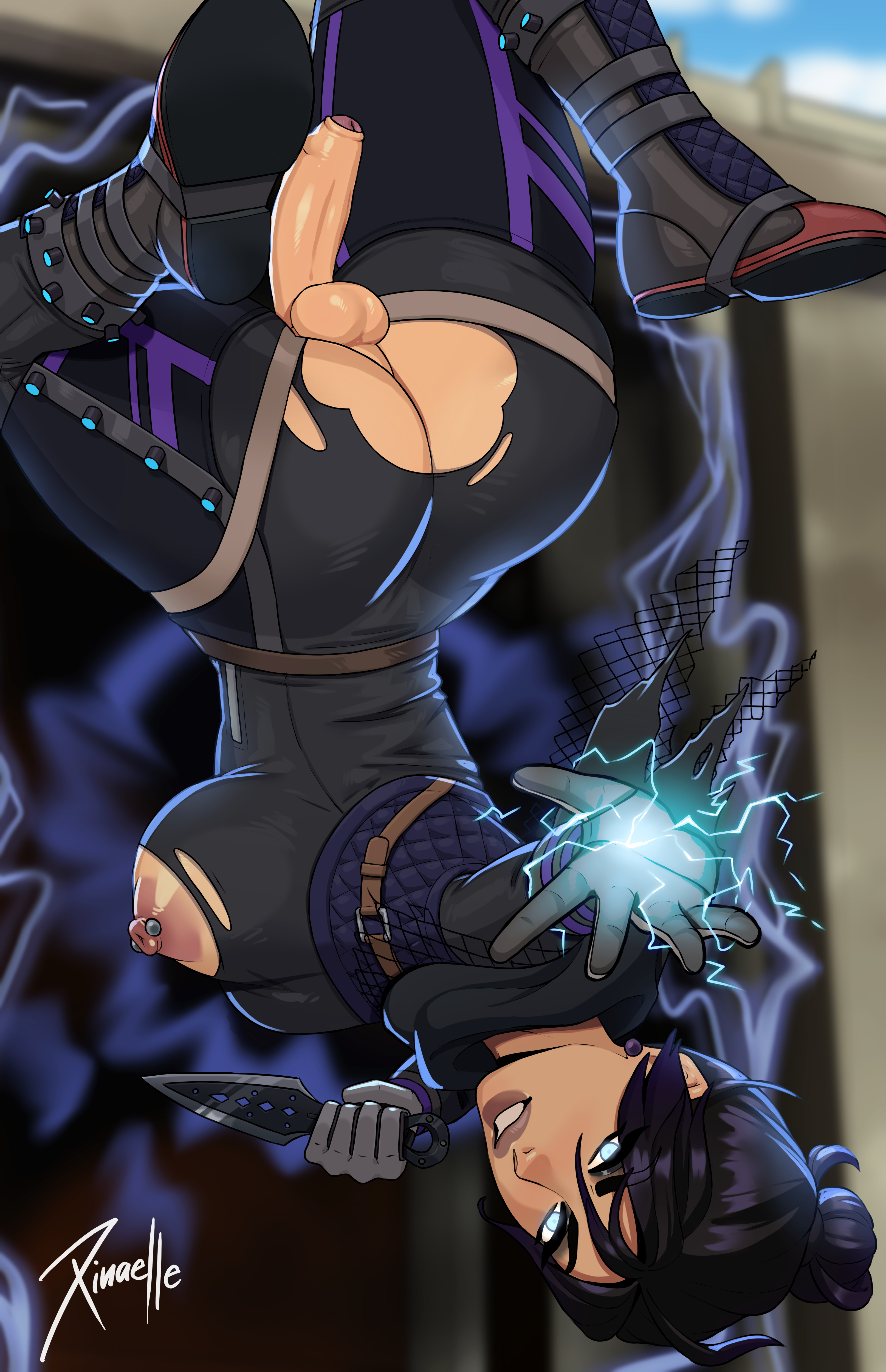 2d, apex legends, ass, balls, futa only, futa sans pussy, futanari, intersex, nipple piercing, nipples, penis, pierced nipples, piercing, testicles, wraith (apex legends), xinaelle