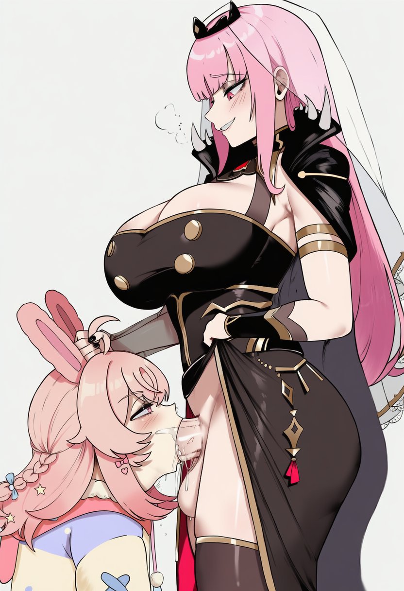 ai generated, big breasts, braided hair, bunny ears, bunny girl, deepthroat, futa on female, futanari, hololive, hololive english, hololive myth, mori calliope, phase connect, pink hair, pipkin pippa, veil, virtual youtuber