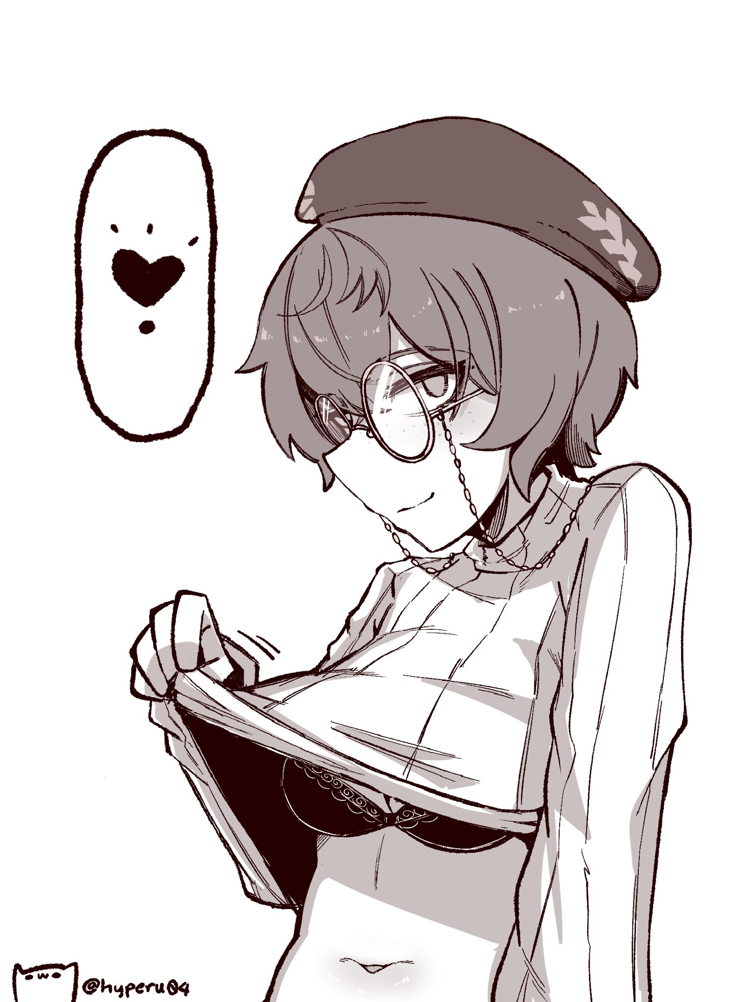 1girls, bra, brown hair, clio aite, female, glasses, hag, hat, hyperuinbush, mature, mature female, older female, phase connect, shirt lift, small breasts, teacher, teasing, tummy, virtual youtuber, vtuber