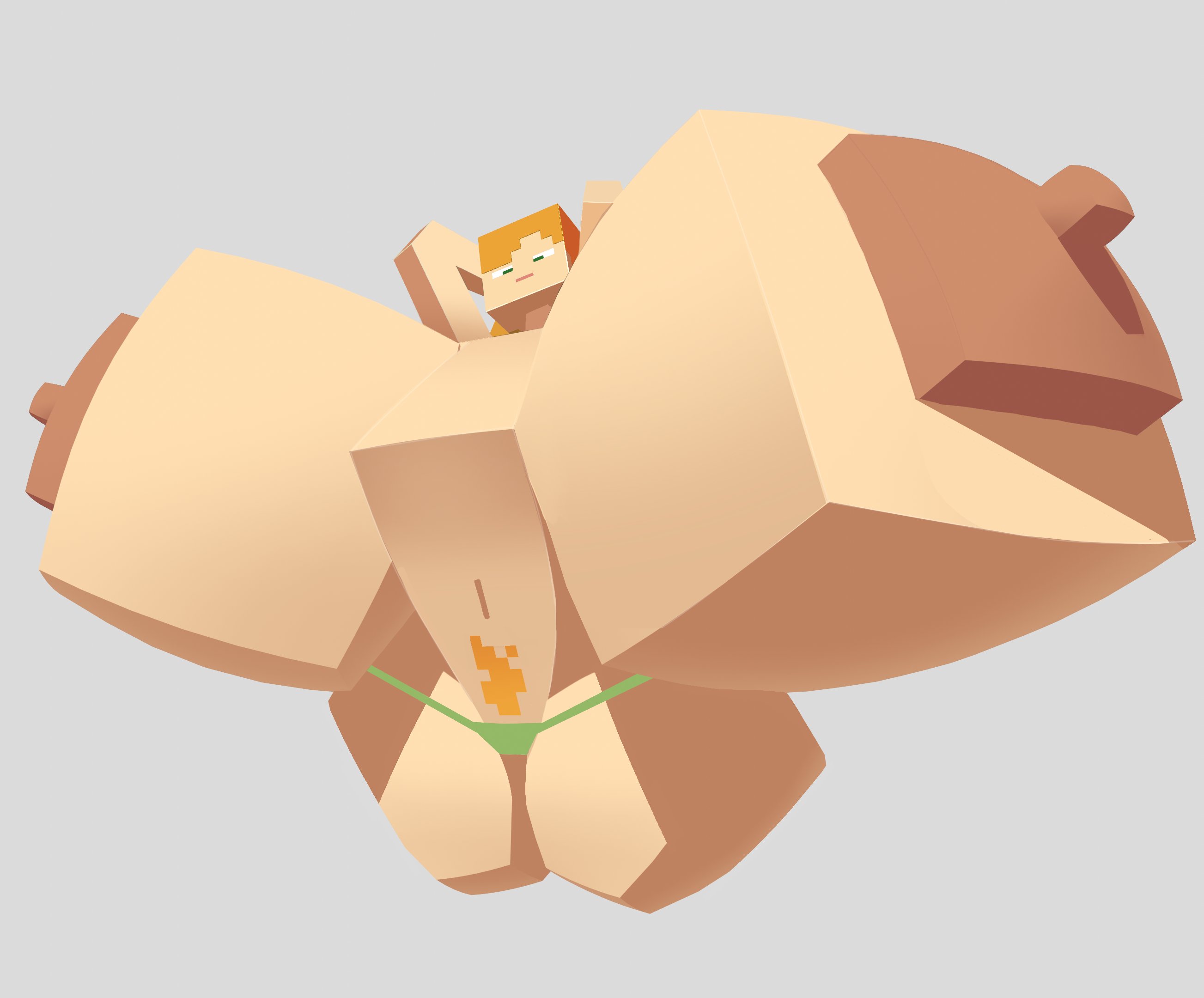 alex (cyanu), alex (minecraft), annoyed, blocky body, breasts, cyanu, massive breasts, minecraft, orange hair, tagme, thick thighs, thong
